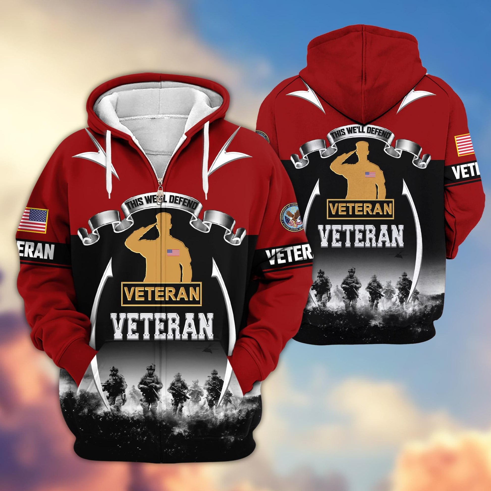 Premium US Veterans Zip Hoodie ATTN150821, Gifts For US Veterans, Gifts On Father's Day, Veterans Day.