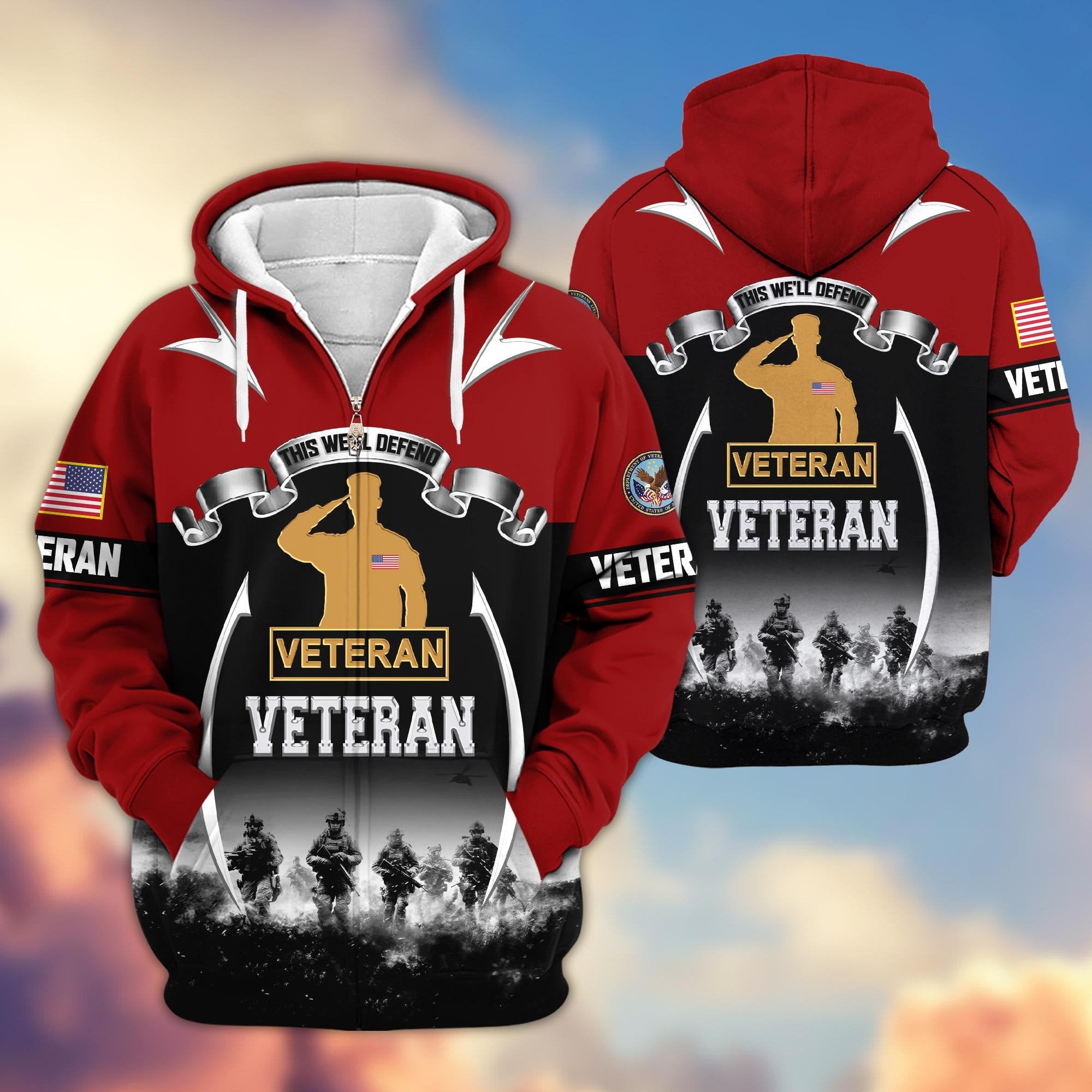 Premium US Veterans Zip Hoodie ATTN150821, Gifts For US Veterans, Gifts On Father's Day, Veterans Day.