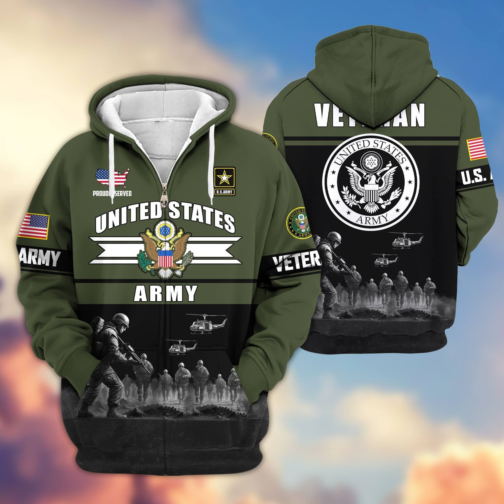 Premium US Veterans Zip Hoodie ATTN260821, Gifts For US Veterans, Gifts On Father's Day, Veterans Day.