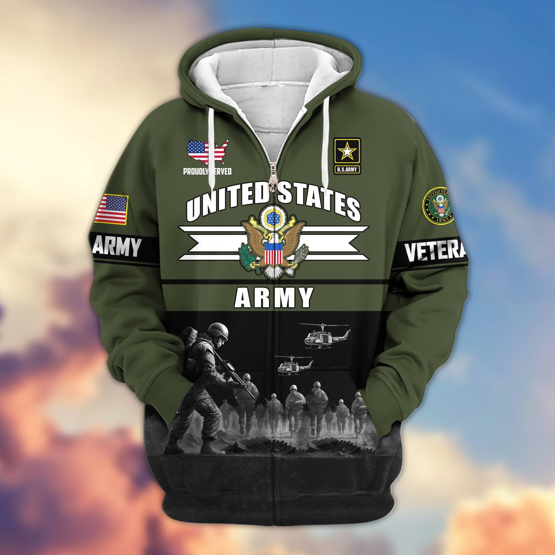 Premium US Veterans Zip Hoodie ATTN260821, Gifts For US Veterans, Gifts On Father's Day, Veterans Day.