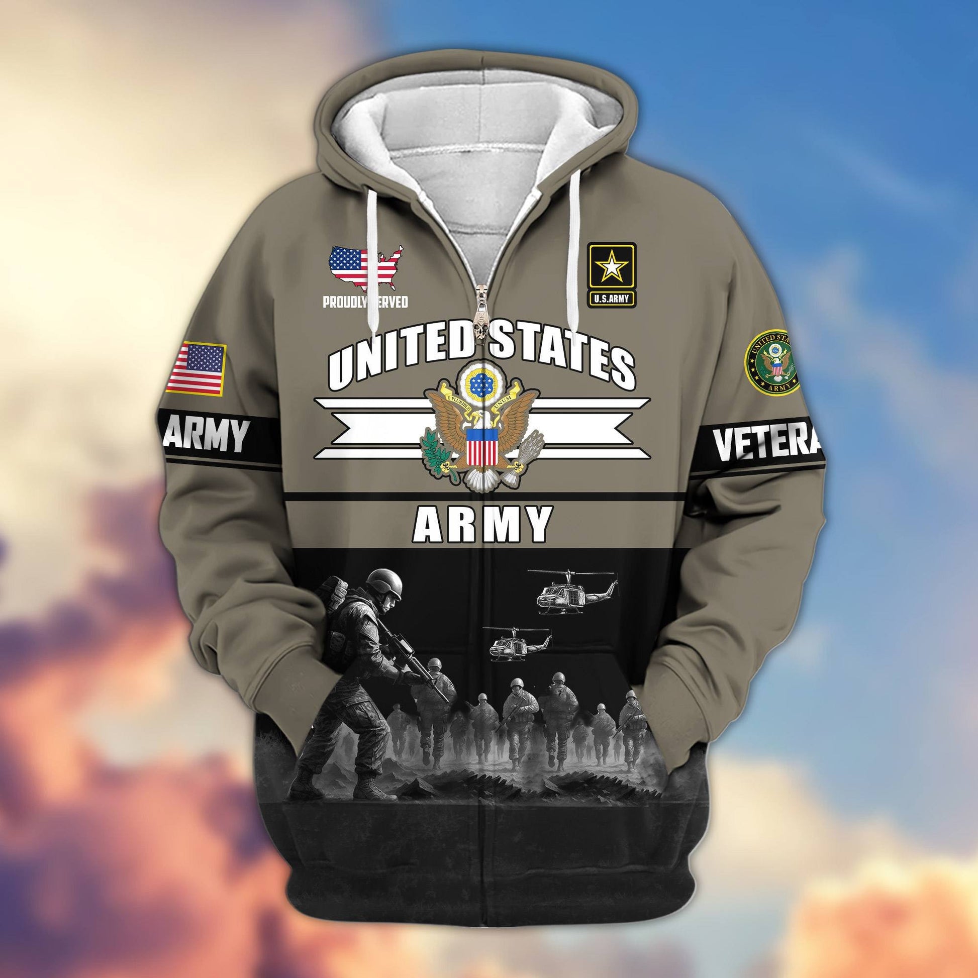 Premium US Veterans Zip Hoodie ATTN260821, Gifts For US Veterans, Gifts On Father's Day, Veterans Day.