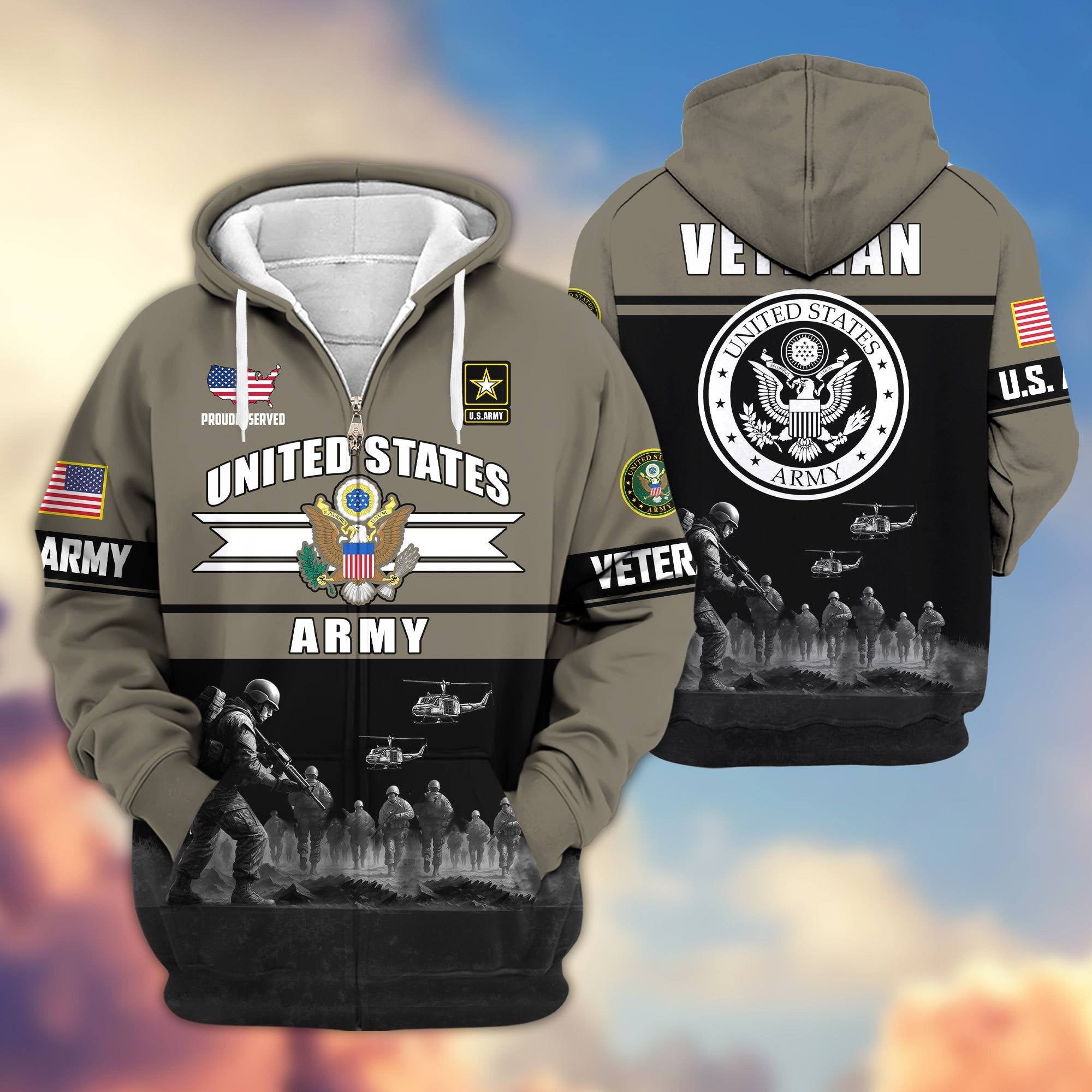 Premium US Veterans Zip Hoodie ATTN260821, Gifts For US Veterans, Gifts On Father's Day, Veterans Day.
