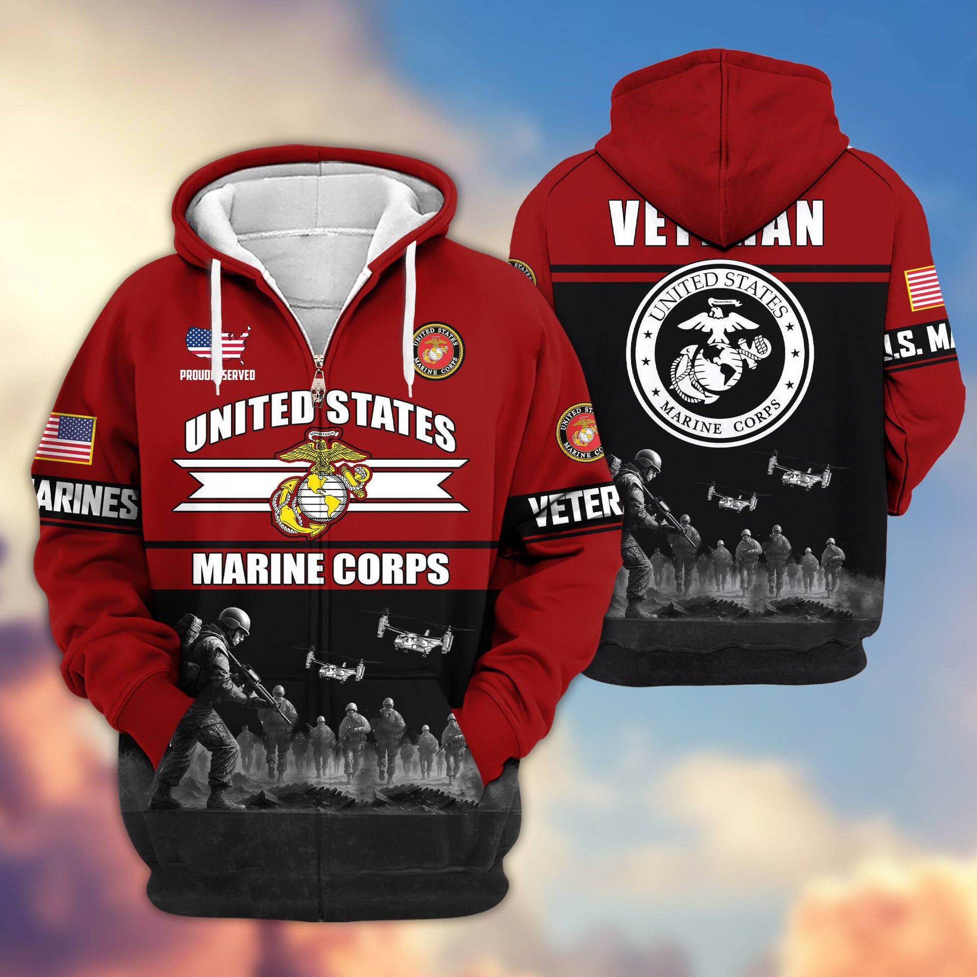 Premium US Veterans Zip Hoodie ATTN260821, Gifts For US Veterans, Gifts On Father's Day, Veterans Day.