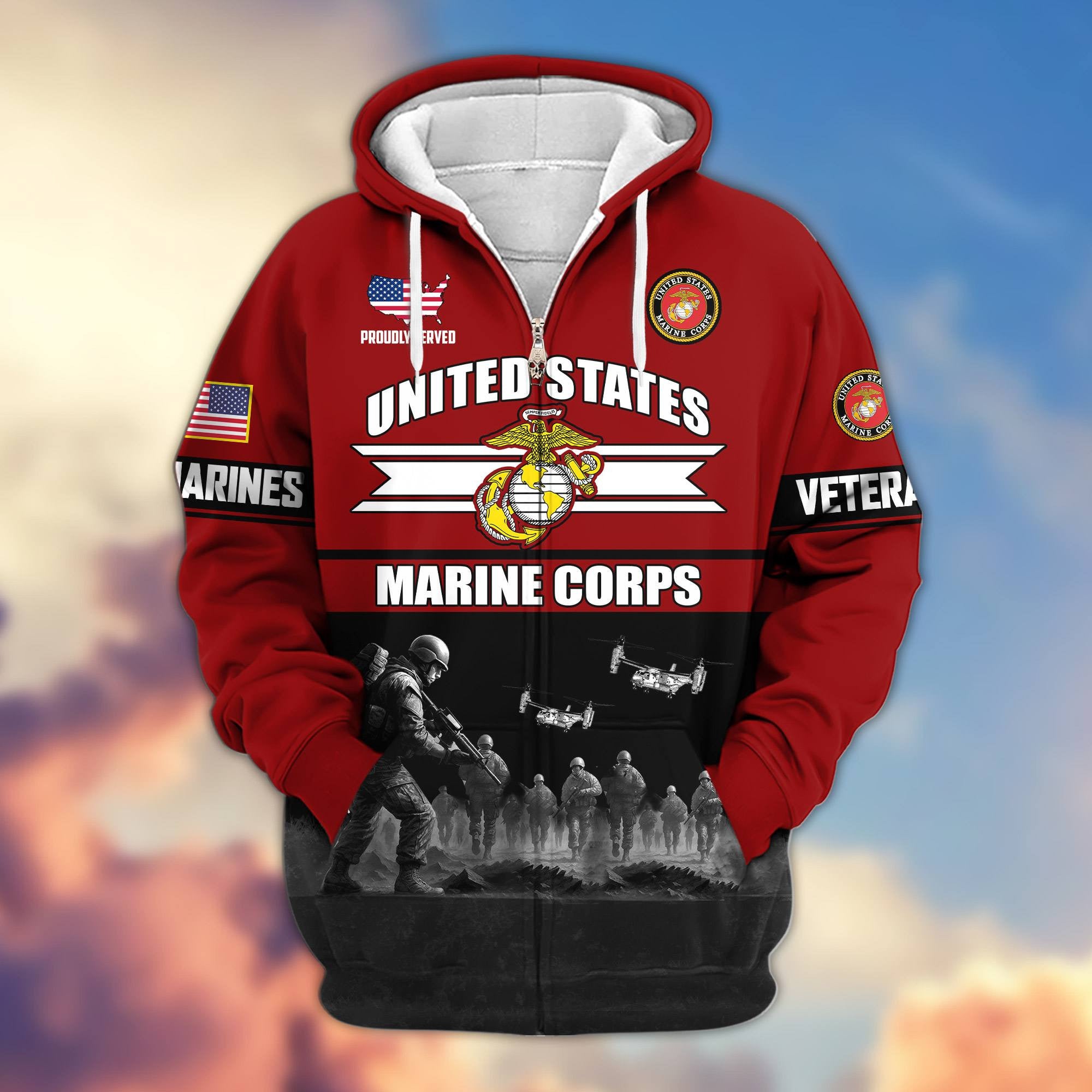 Premium US Veterans Zip Hoodie ATTN260821, Gifts For US Veterans, Gifts On Father's Day, Veterans Day.