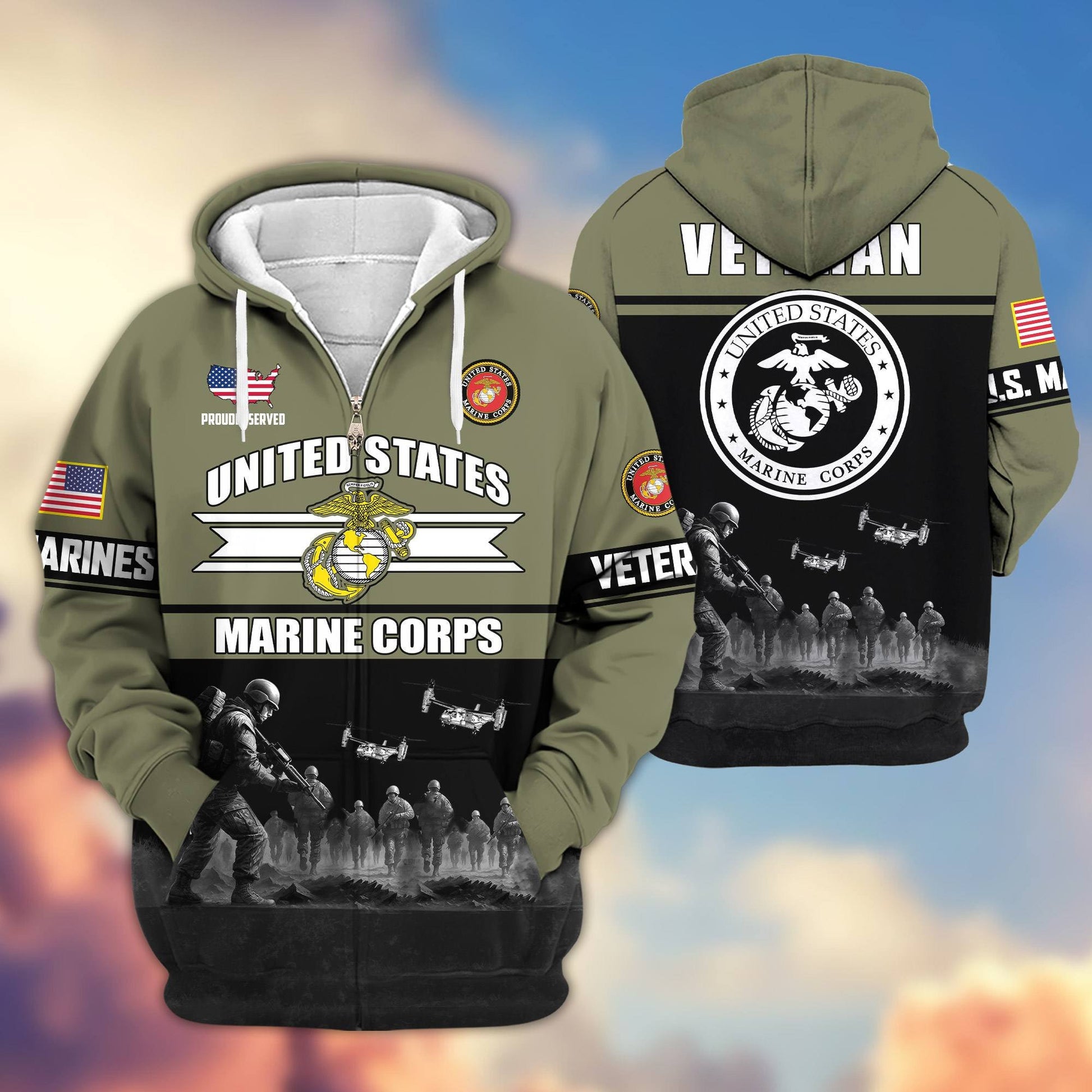 Premium US Veterans Zip Hoodie ATTN260821, Gifts For US Veterans, Gifts On Father's Day, Veterans Day.