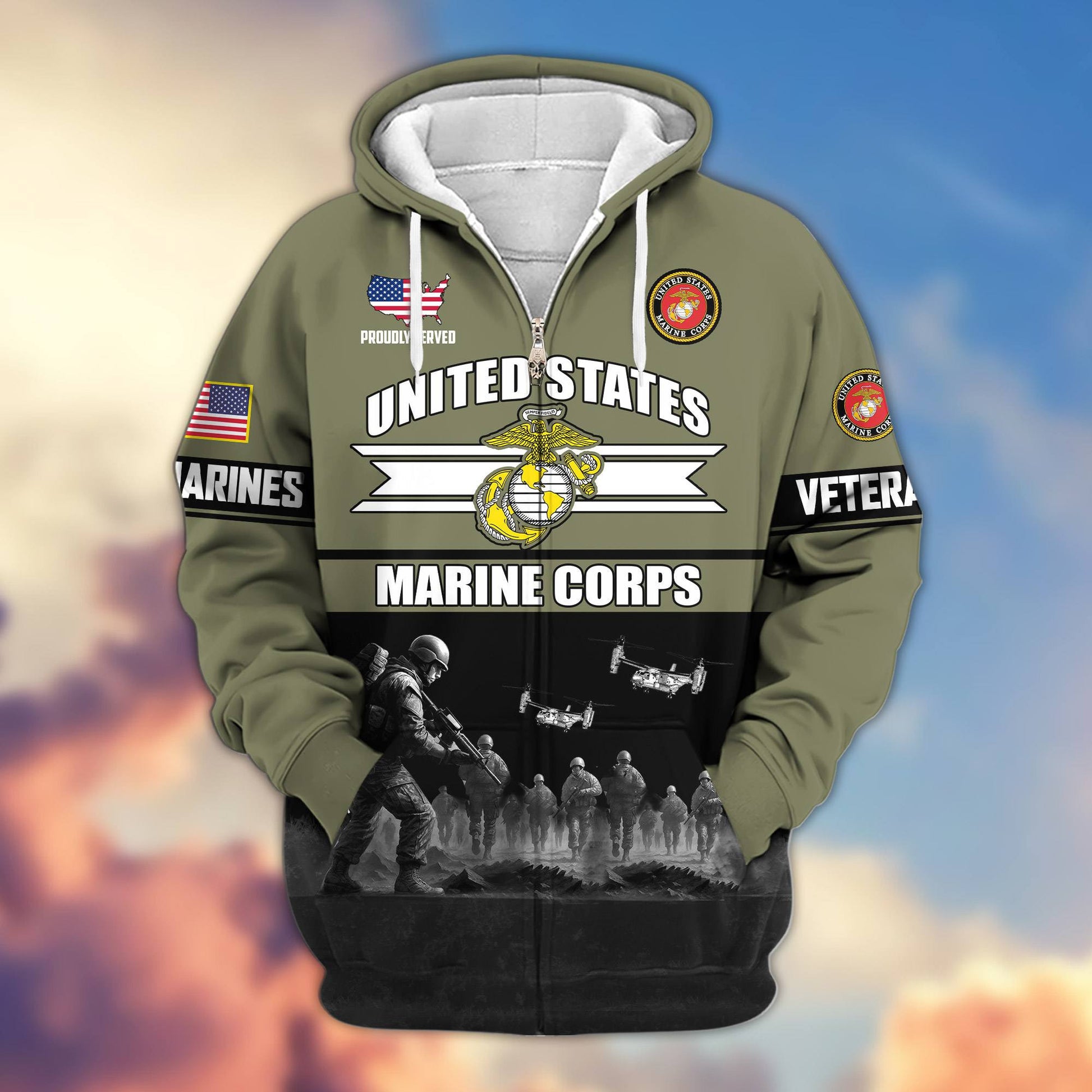 Premium US Veterans Zip Hoodie ATTN260821, Gifts For US Veterans, Gifts On Father's Day, Veterans Day.