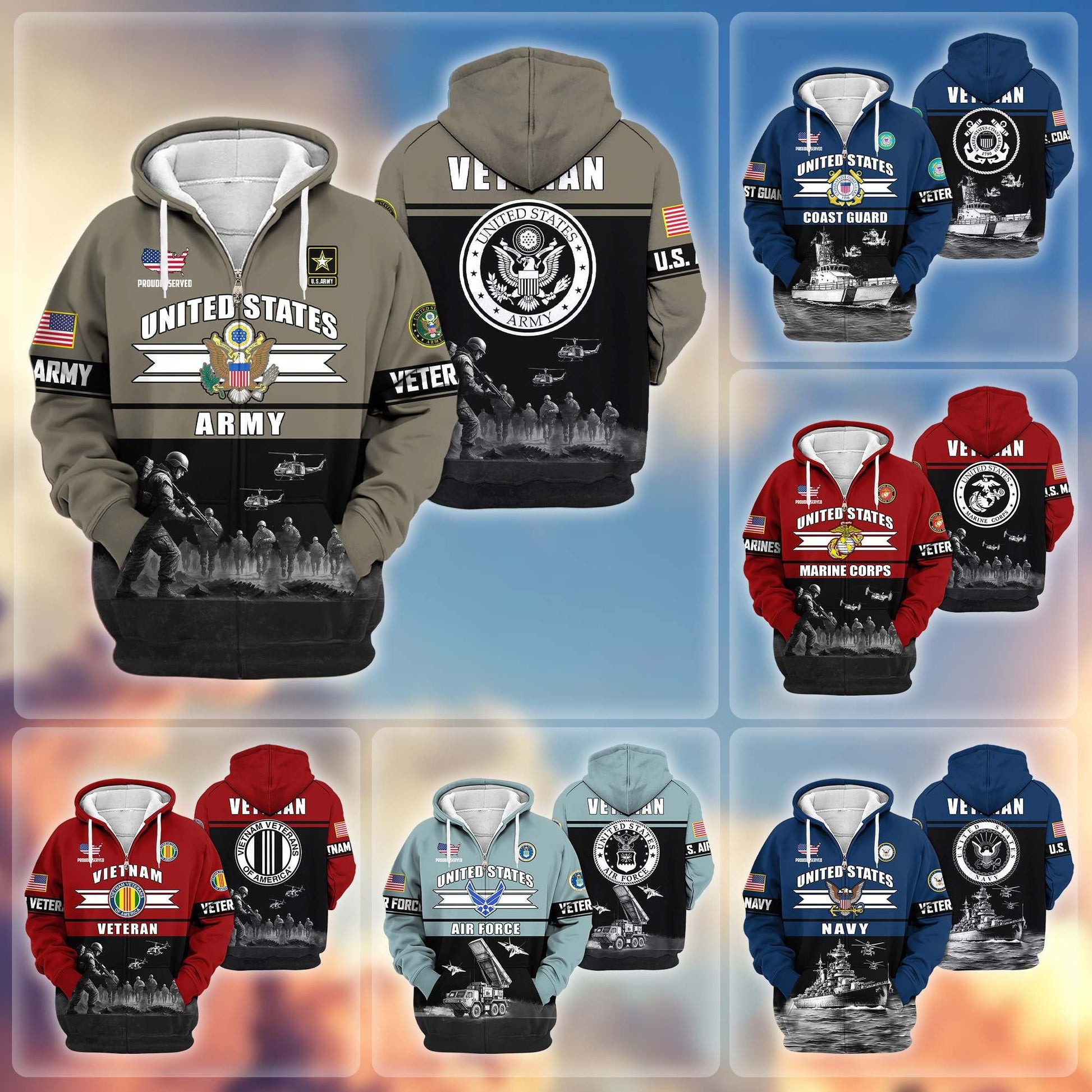 Premium US Veterans Zip Hoodie ATTN260821, Gifts For US Veterans, Gifts On Father's Day, Veterans Day.