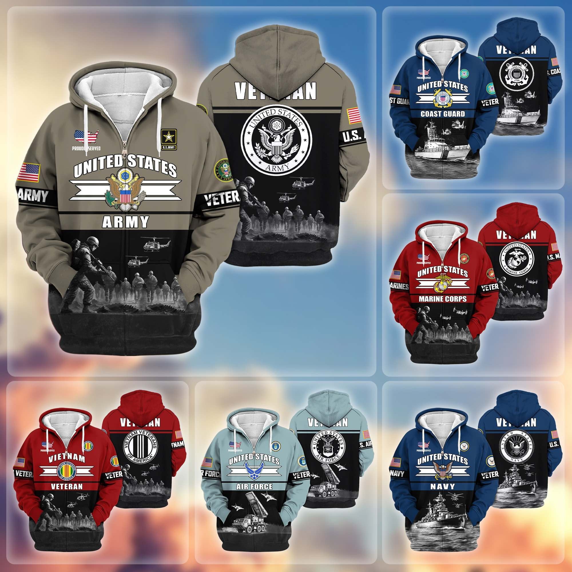 Premium US Veterans Zip Hoodie ATTN260821, Gifts For US Veterans, Gifts On Father's Day, Veterans Day.