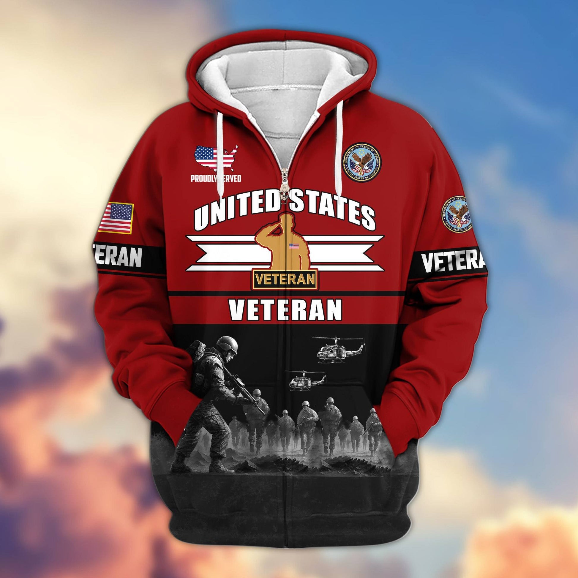 Premium US Veterans Zip Hoodie ATTN260821, Gifts For US Veterans, Gifts On Father's Day, Veterans Day.