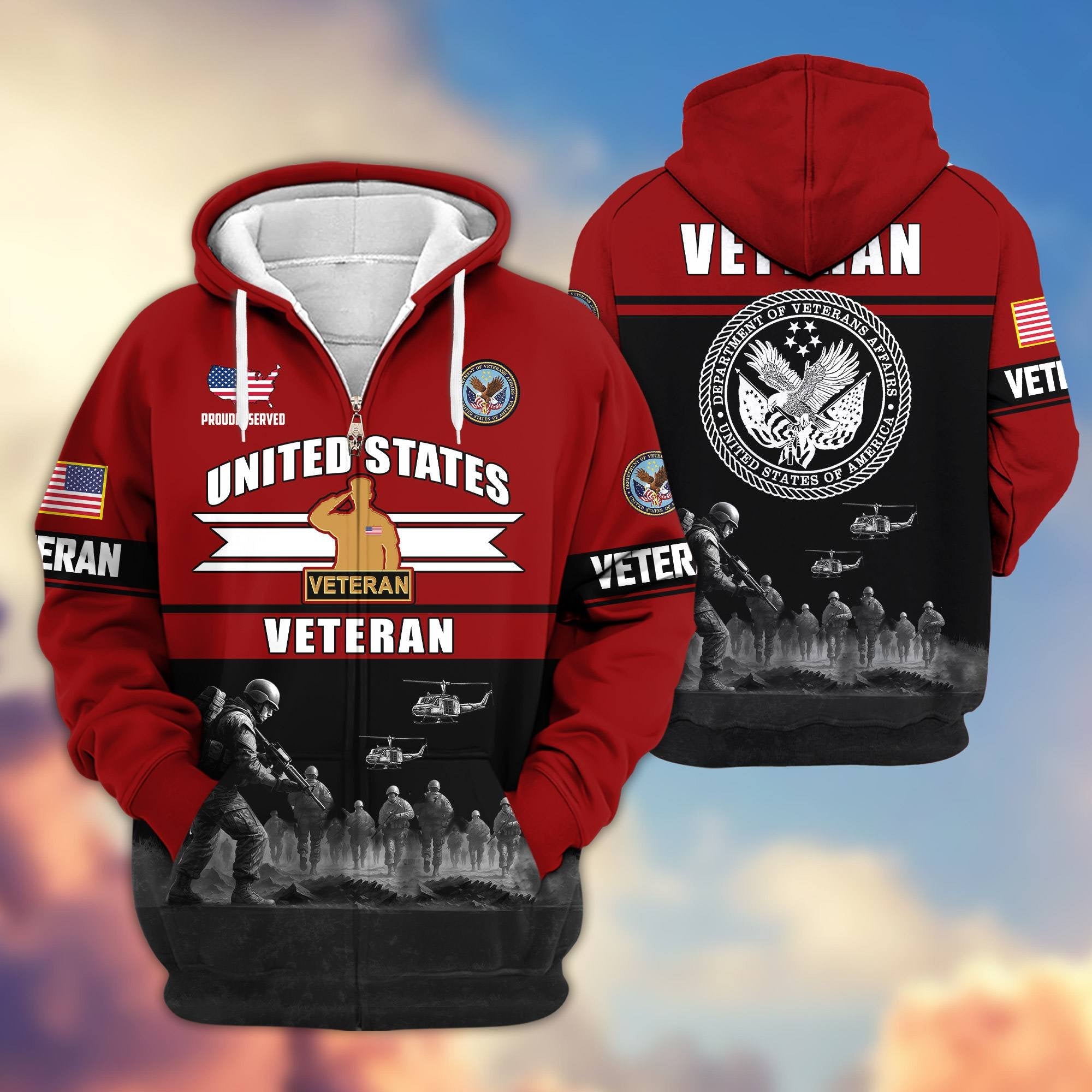 Premium US Veterans Zip Hoodie ATTN260821, Gifts For US Veterans, Gifts On Father's Day, Veterans Day.