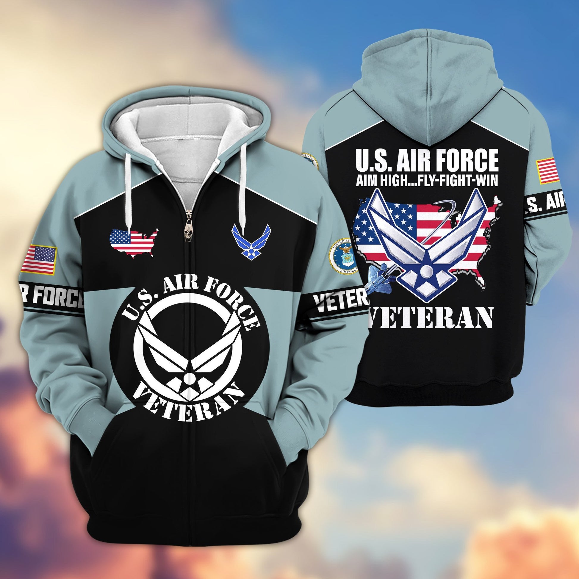 Premium US Veterans Zip Hoodie ATTN080921, Gifts For US Veterans, Gifts On Father's Day, Veterans Day.