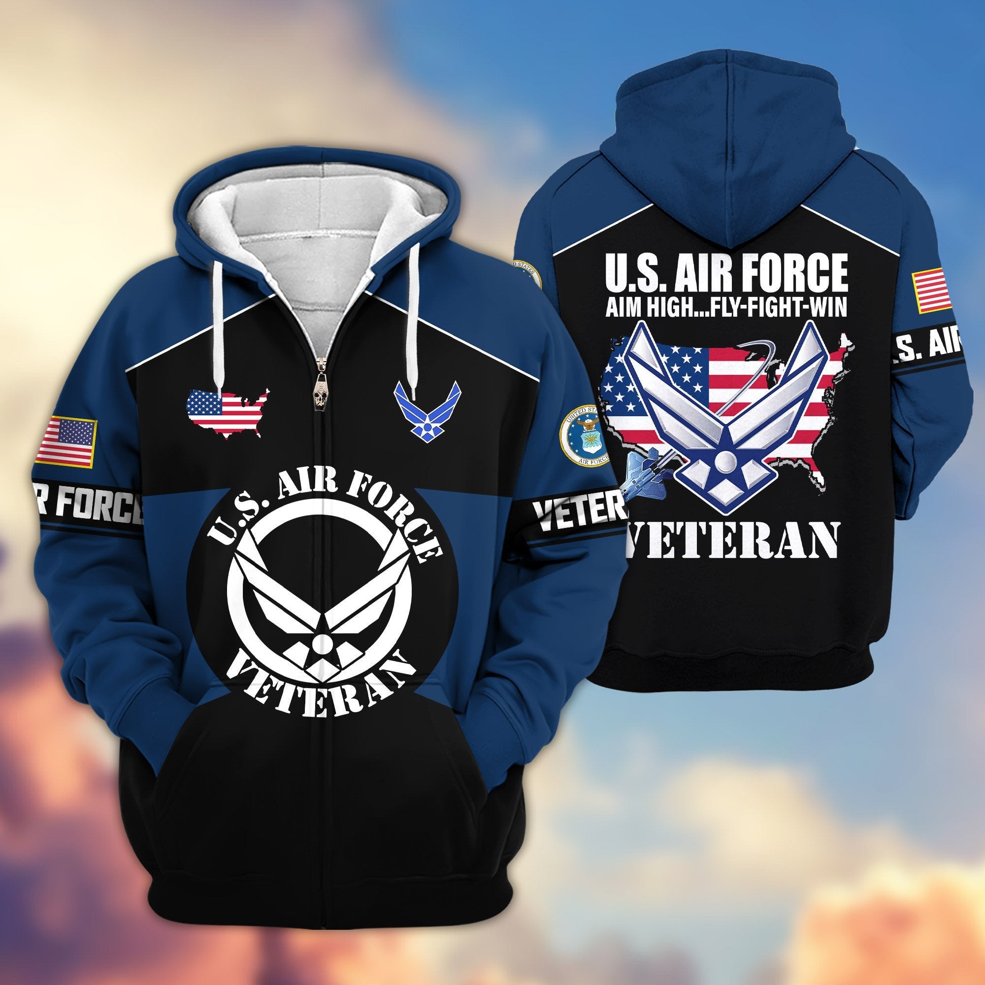 Premium US Veterans Zip Hoodie ATTN080921, Gifts For US Veterans, Gifts On Father's Day, Veterans Day.