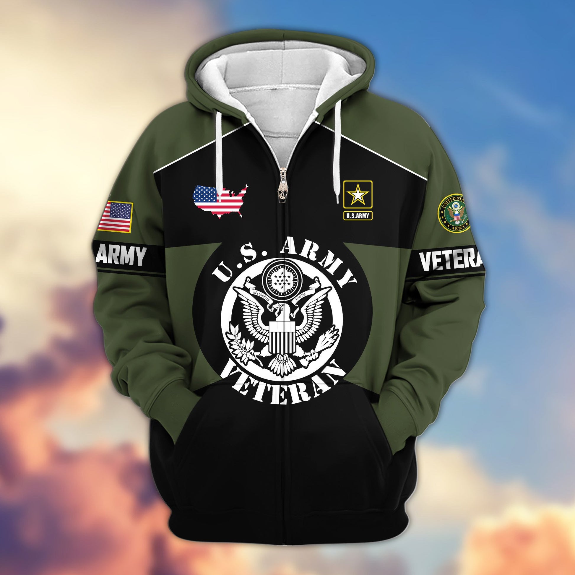 Premium US Veterans Zip Hoodie ATTN080921, Gifts For US Veterans, Gifts On Father's Day, Veterans Day.