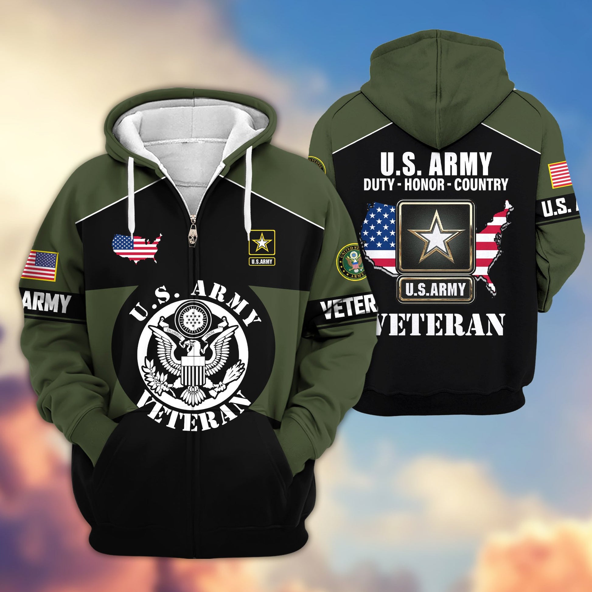 Premium US Veterans Zip Hoodie ATTN080921, Gifts For US Veterans, Gifts On Father's Day, Veterans Day.