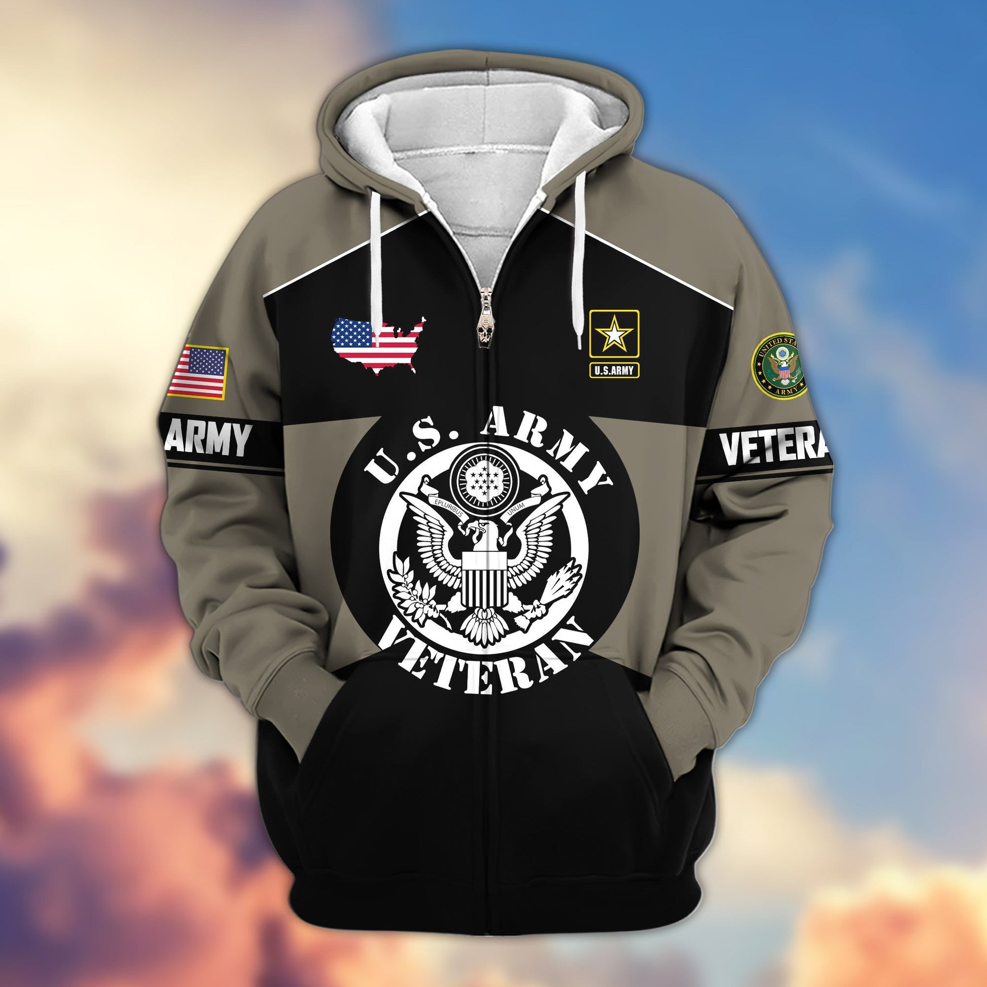 Premium US Veterans Zip Hoodie ATTN080921, Gifts For US Veterans, Gifts On Father's Day, Veterans Day.