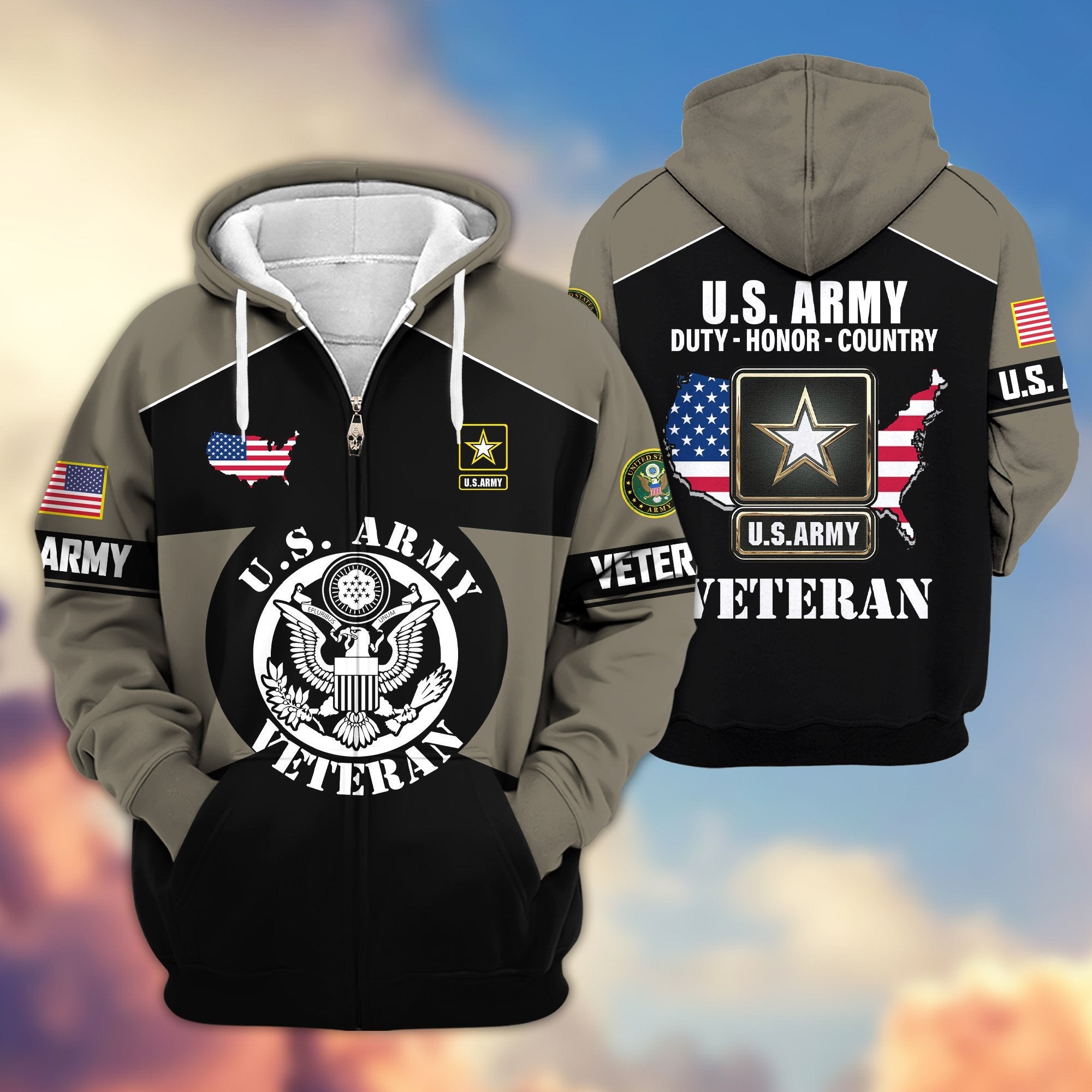 Premium US Veterans Zip Hoodie ATTN080921, Gifts For US Veterans, Gifts On Father's Day, Veterans Day.