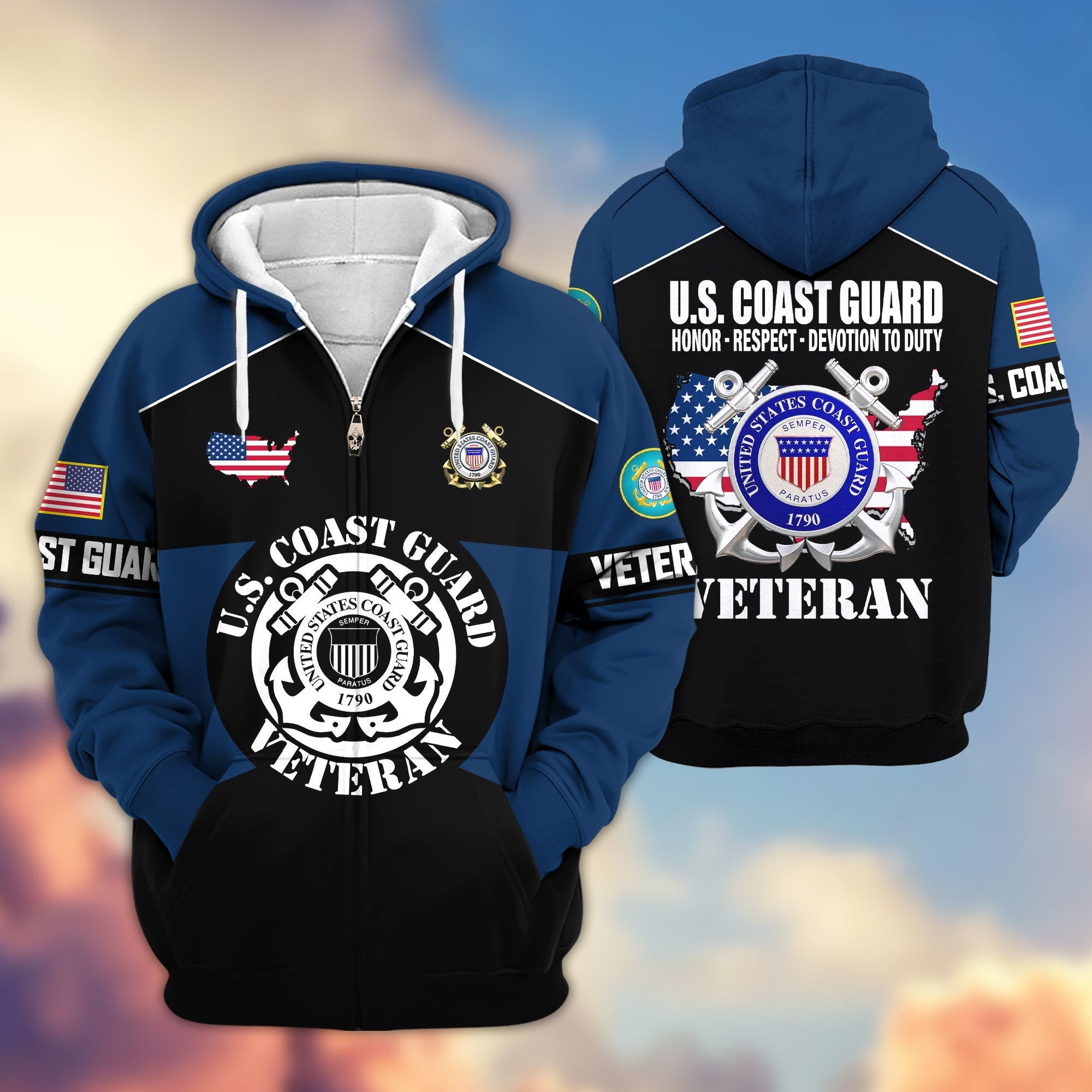 Premium US Veterans Zip Hoodie ATTN080921, Gifts For US Veterans, Gifts On Father's Day, Veterans Day.