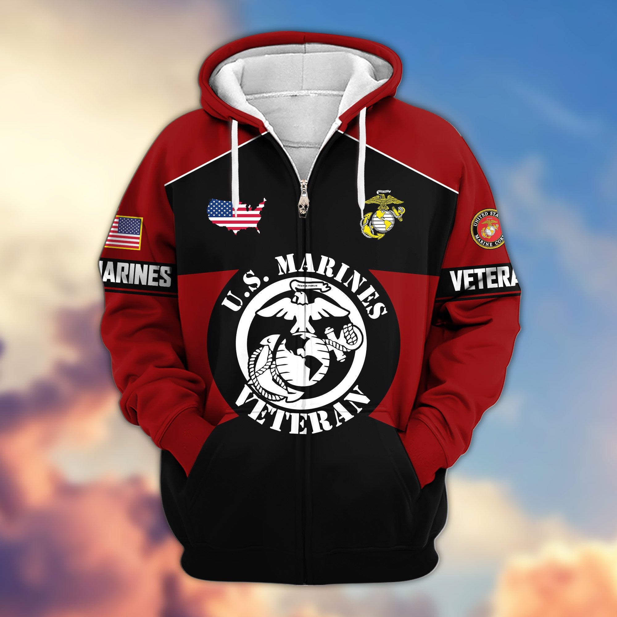 Premium US Veterans Zip Hoodie ATTN080921, Gifts For US Veterans, Gifts On Father's Day, Veterans Day.