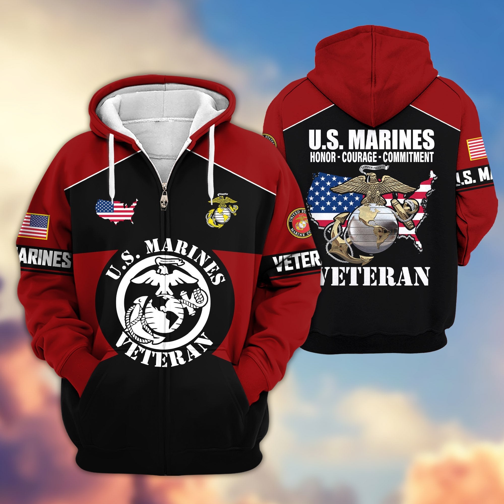 Premium US Veterans Zip Hoodie ATTN080921, Gifts For US Veterans, Gifts On Father's Day, Veterans Day.