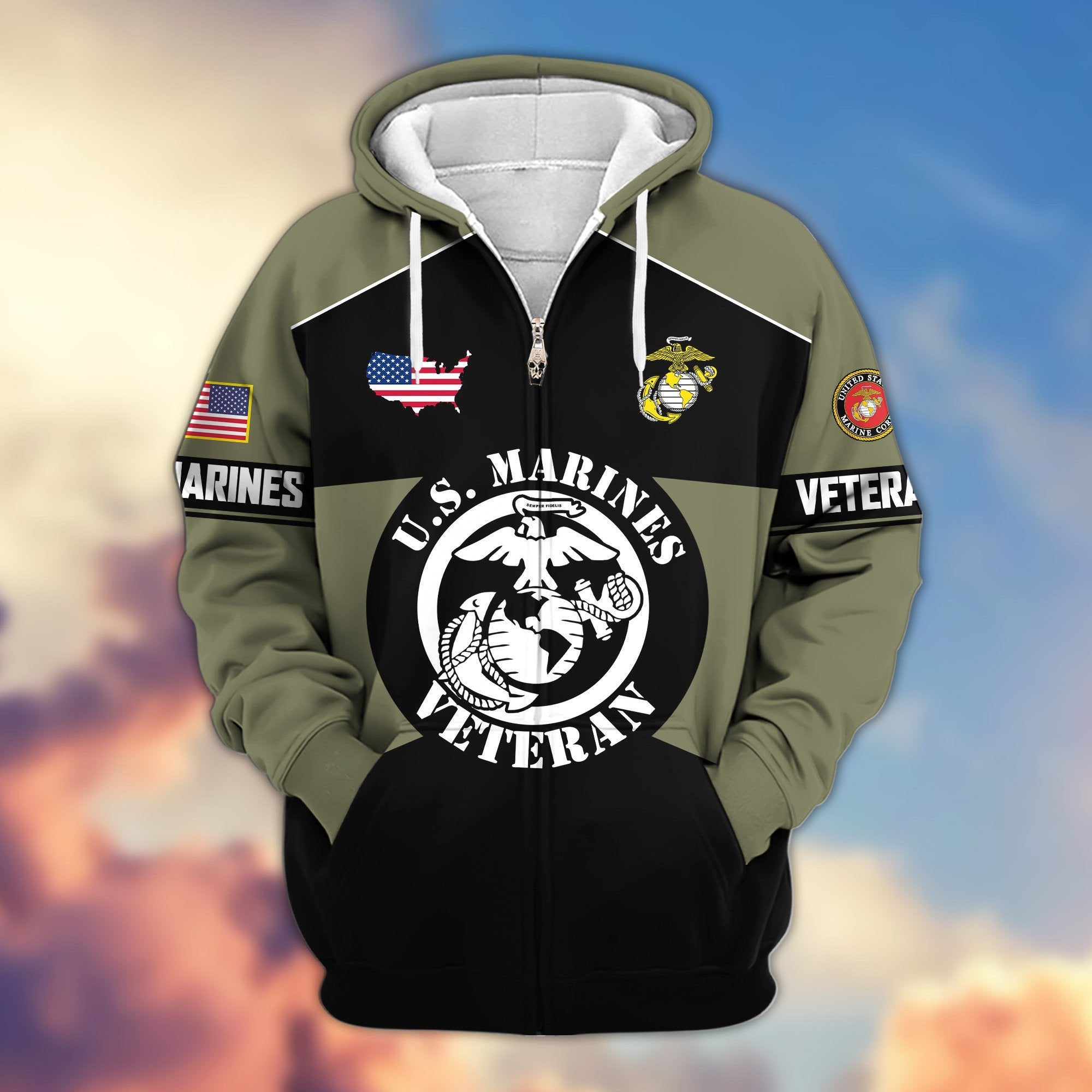 Premium US Veterans Zip Hoodie ATTN080921, Gifts For US Veterans, Gifts On Father's Day, Veterans Day.