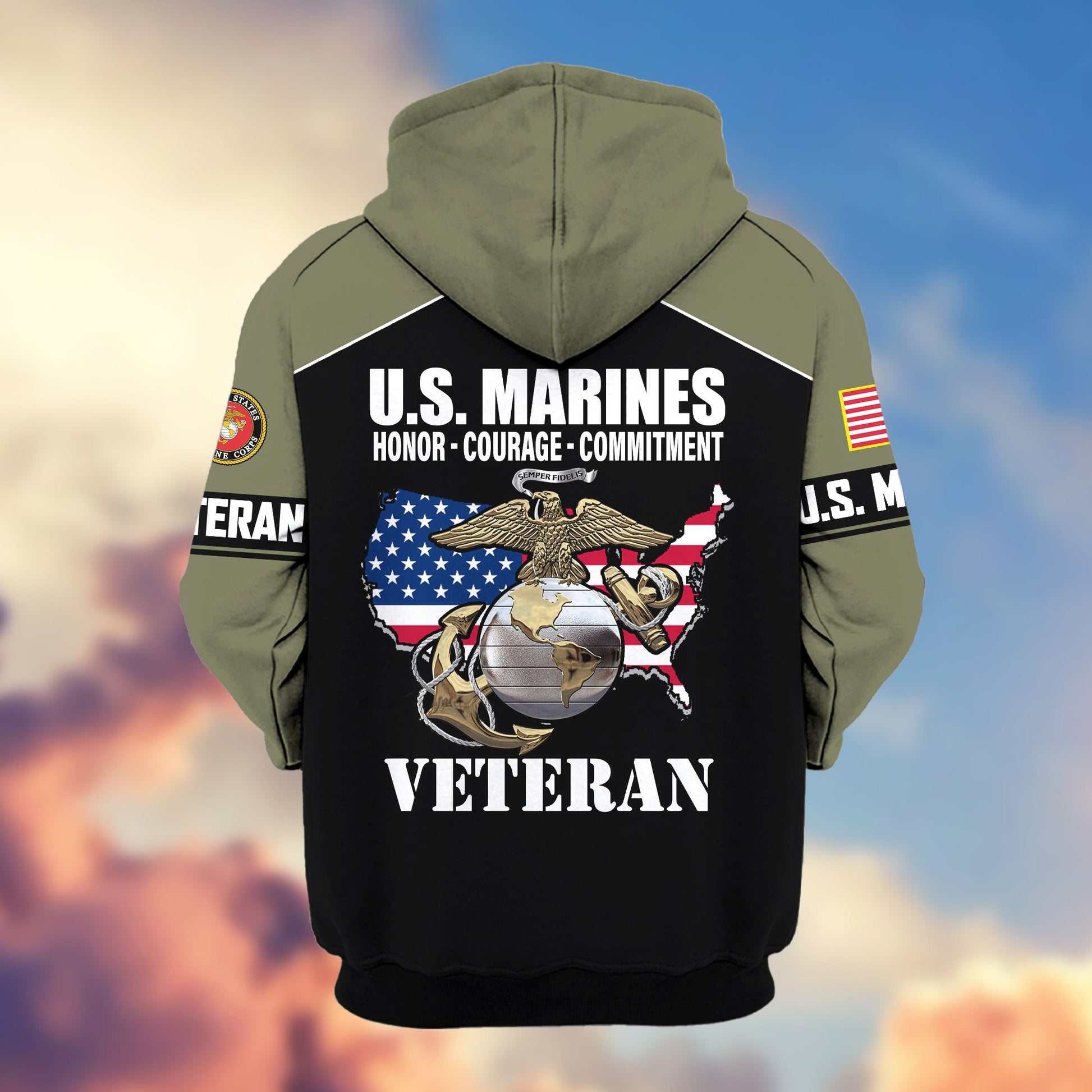 Premium US Veterans Zip Hoodie ATTN080921, Gifts For US Veterans, Gifts On Father's Day, Veterans Day.