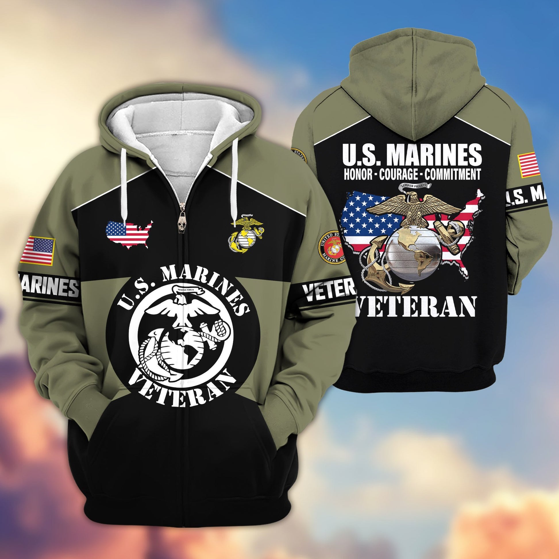 Premium US Veterans Zip Hoodie ATTN080921, Gifts For US Veterans, Gifts On Father's Day, Veterans Day.