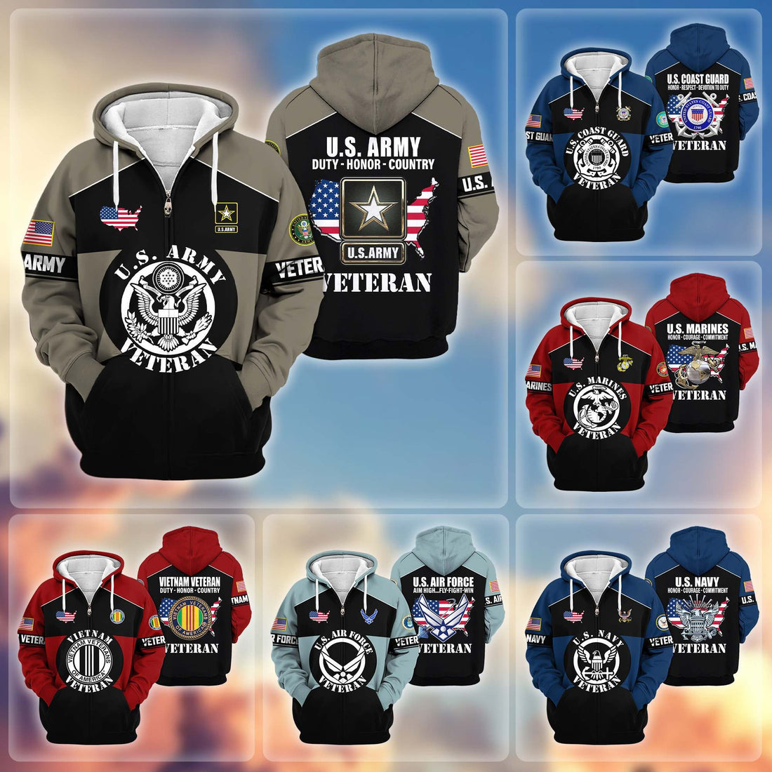 Premium US Veterans Zip Hoodie ATTN080921, Gifts For US Veterans, Gifts On Father's Day, Veterans Day.