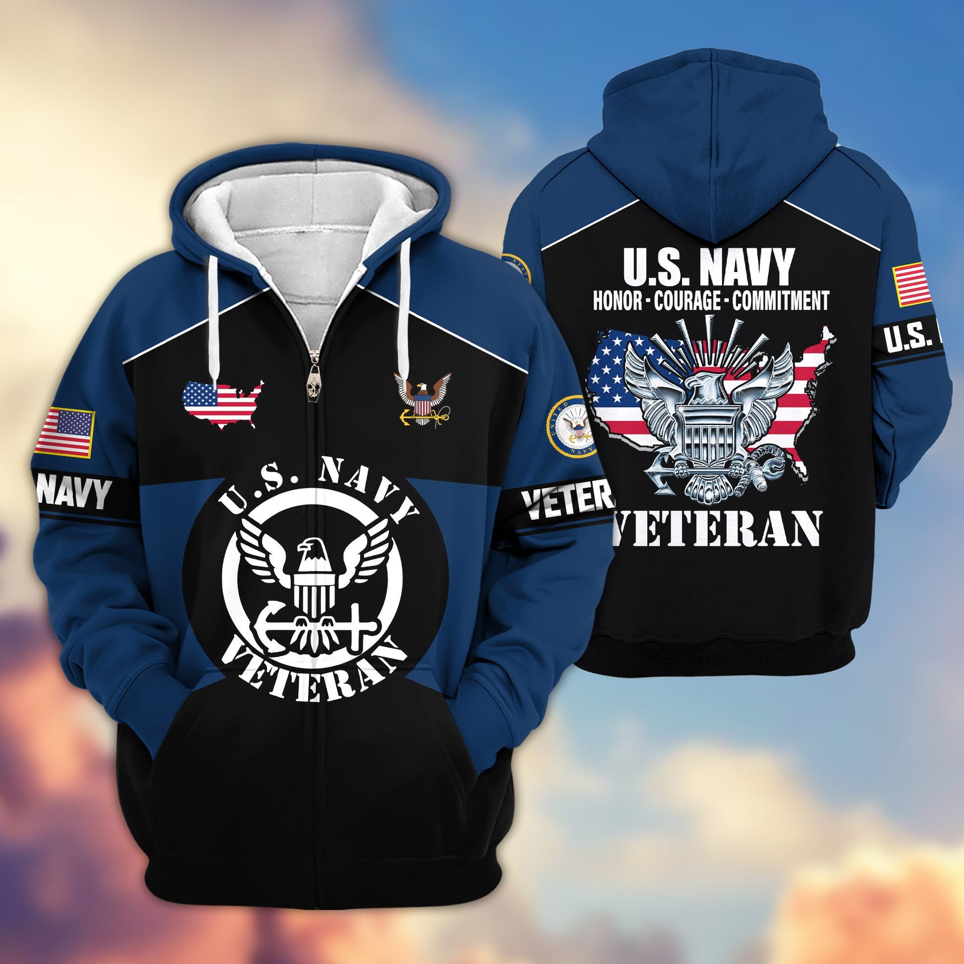 Premium US Veterans Zip Hoodie ATTN080921, Gifts For US Veterans, Gifts On Father's Day, Veterans Day.