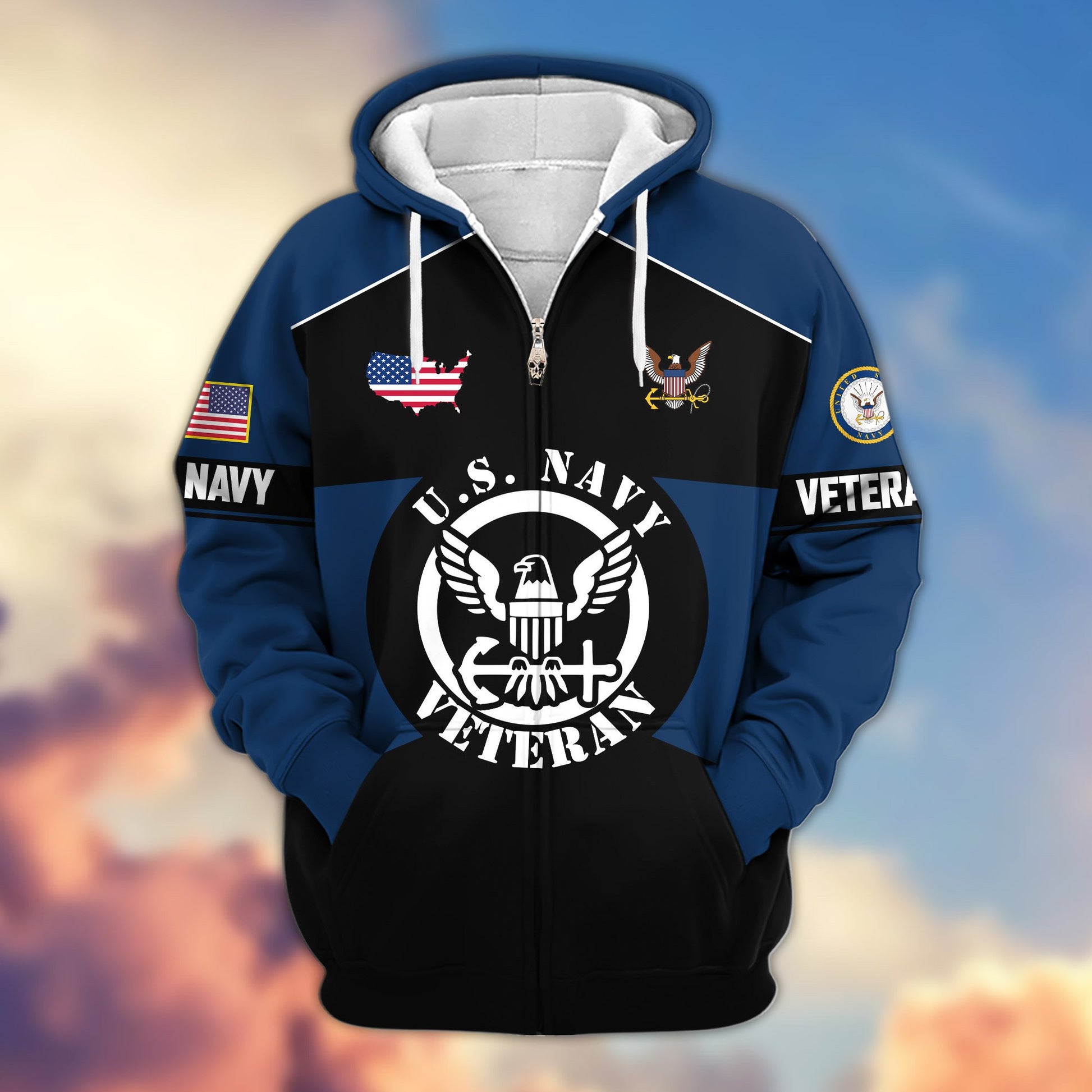 Premium US Veterans Zip Hoodie ATTN080921, Gifts For US Veterans, Gifts On Father's Day, Veterans Day.