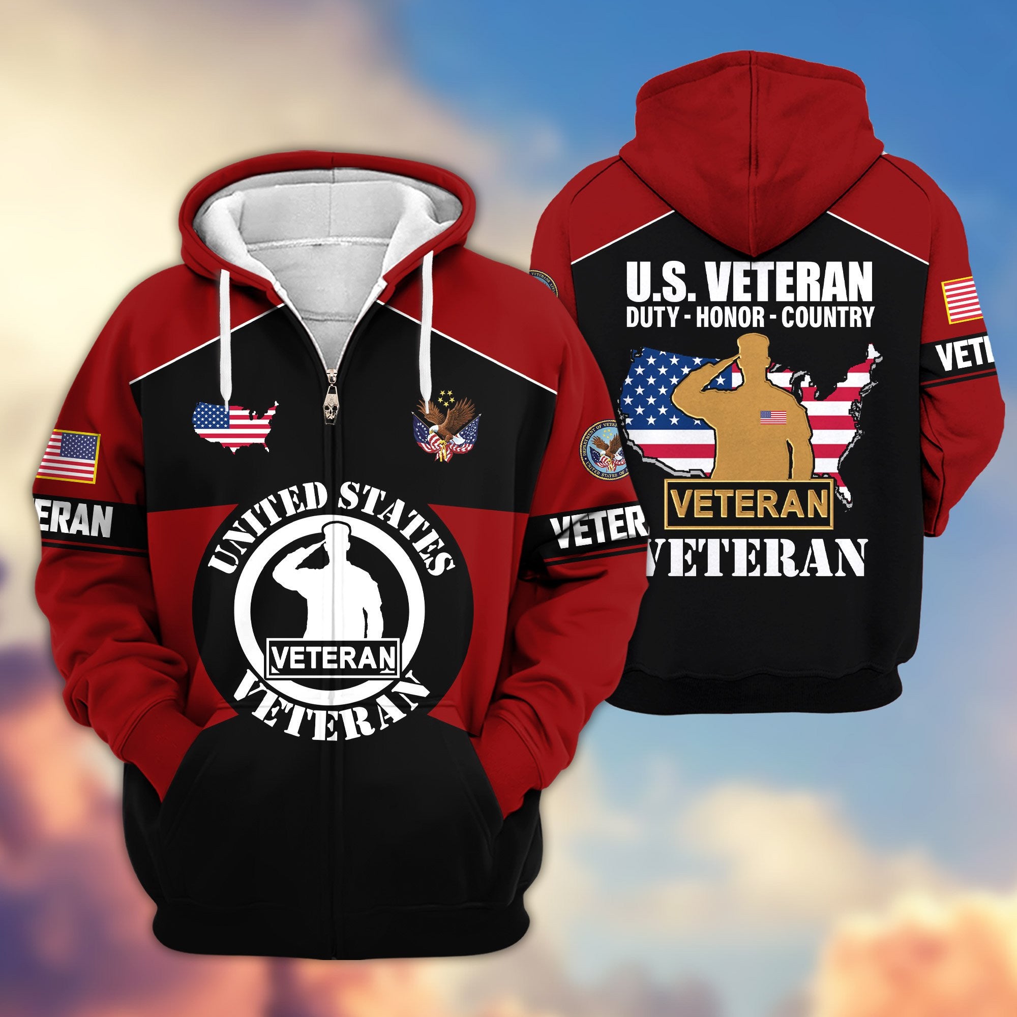 Premium US Veterans Zip Hoodie ATTN080921, Gifts For US Veterans, Gifts On Father's Day, Veterans Day.