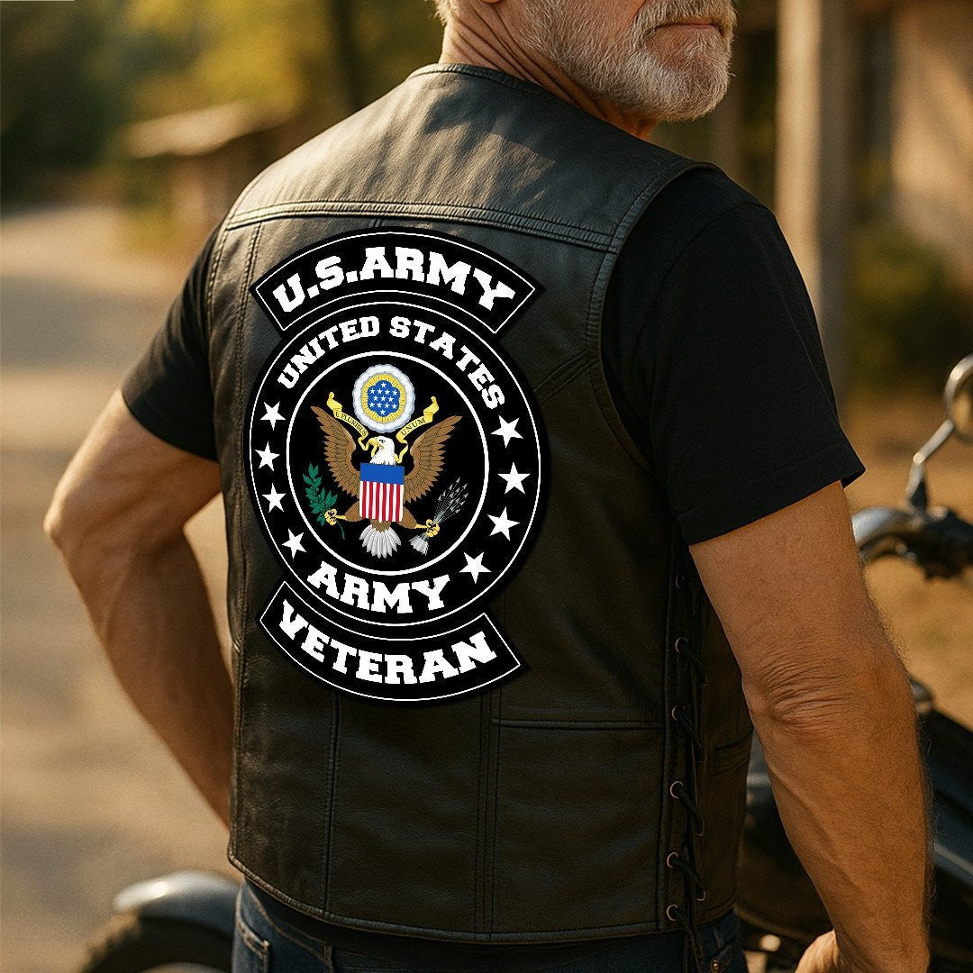 Premium Army Veterans Custom Leather Motor Vest VPVC702101, Gifts For Army Veteran, Gifts On Father's Day, Veterans Day.