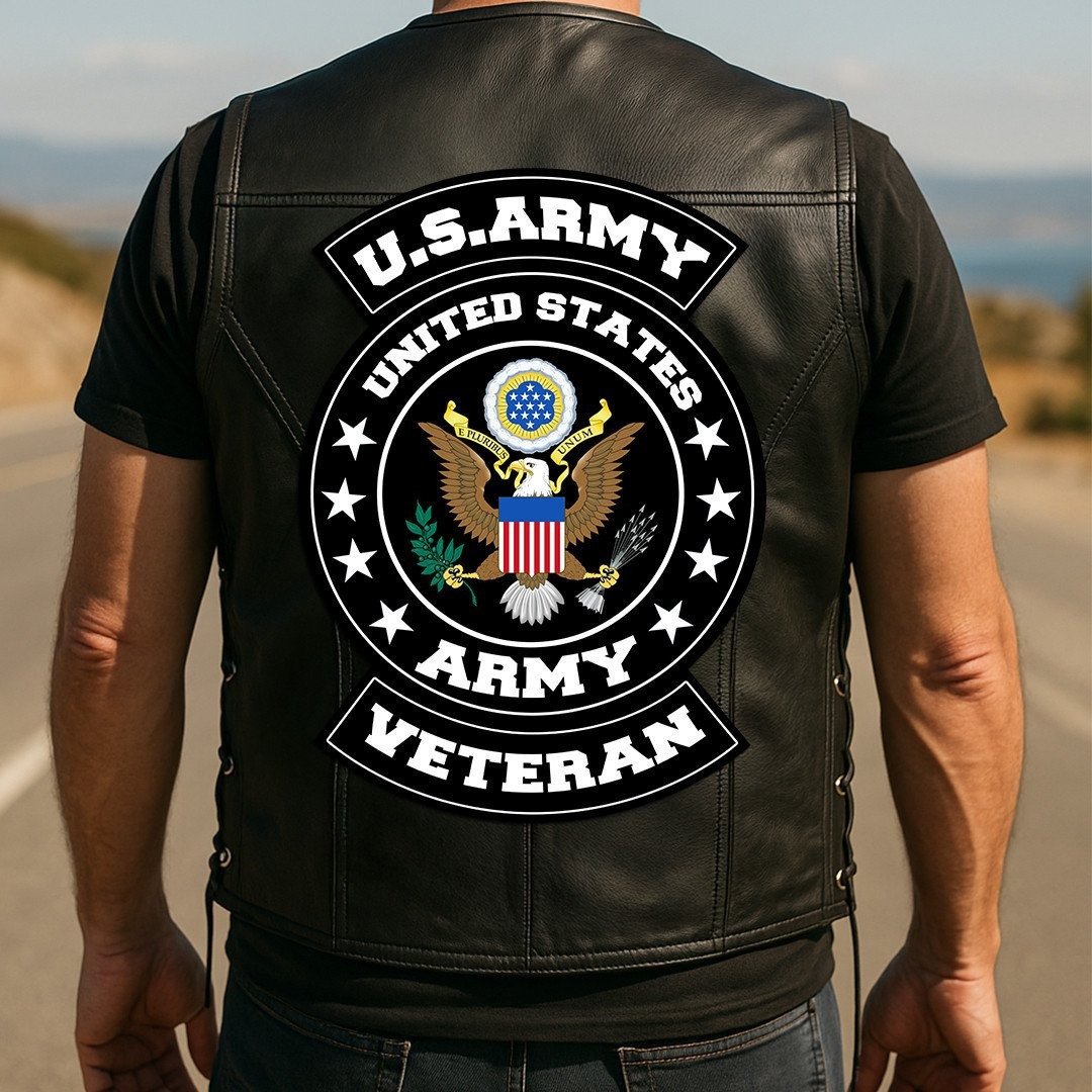 Premium Army Veterans Custom Leather Motor Vest VPVC702101, Gifts For Army Veteran, Gifts On Father's Day, Veterans Day.