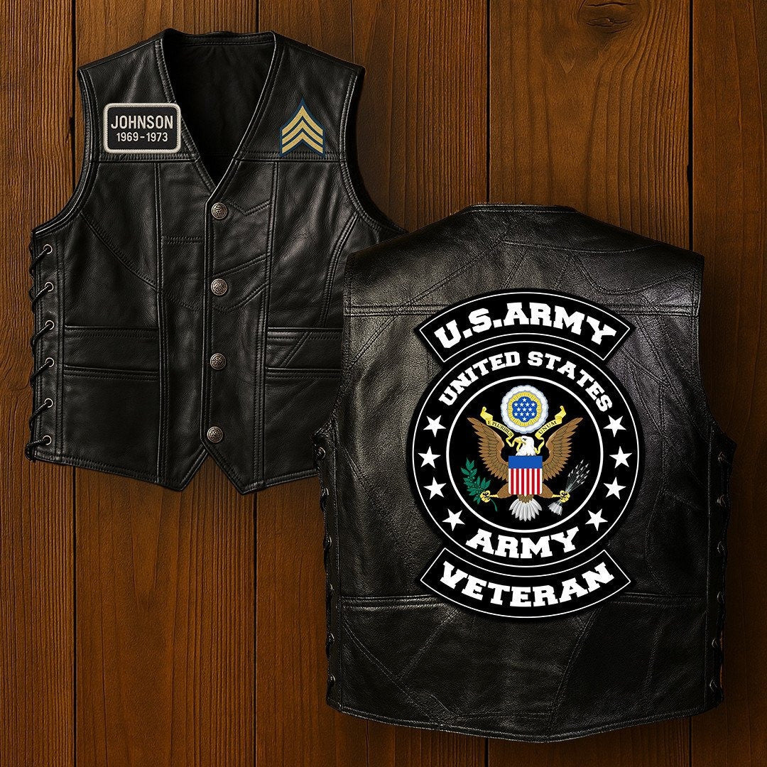 Premium Army Veterans Custom Leather Motor Vest VPVC702101, Gifts For Army Veteran, Gifts On Father's Day, Veterans Day.