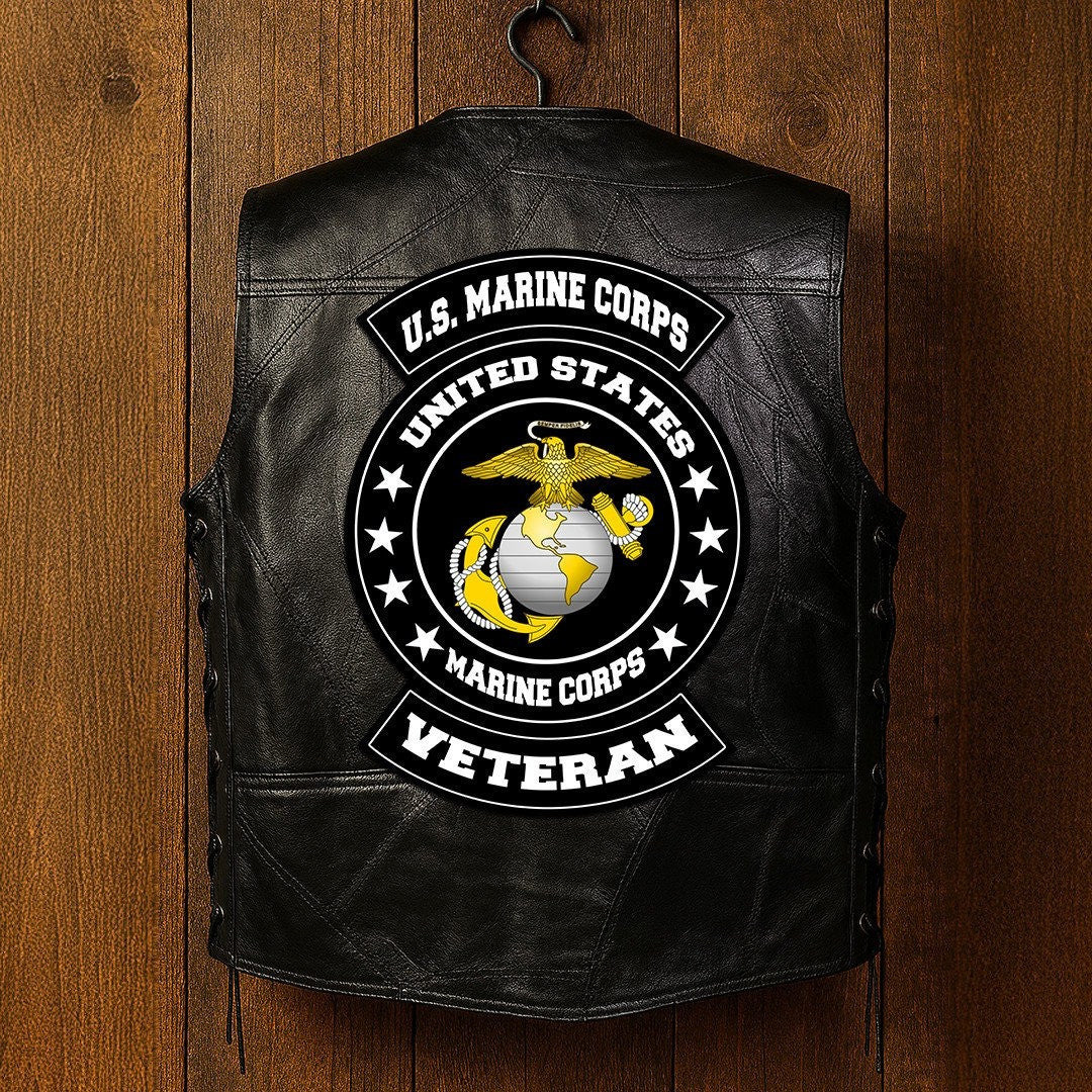 Premium USMC Veterans Custom Leather Motor Vest VPVC702103, Gifts For Marine Veteran, Gifts On Father's Day, Veterans Day.