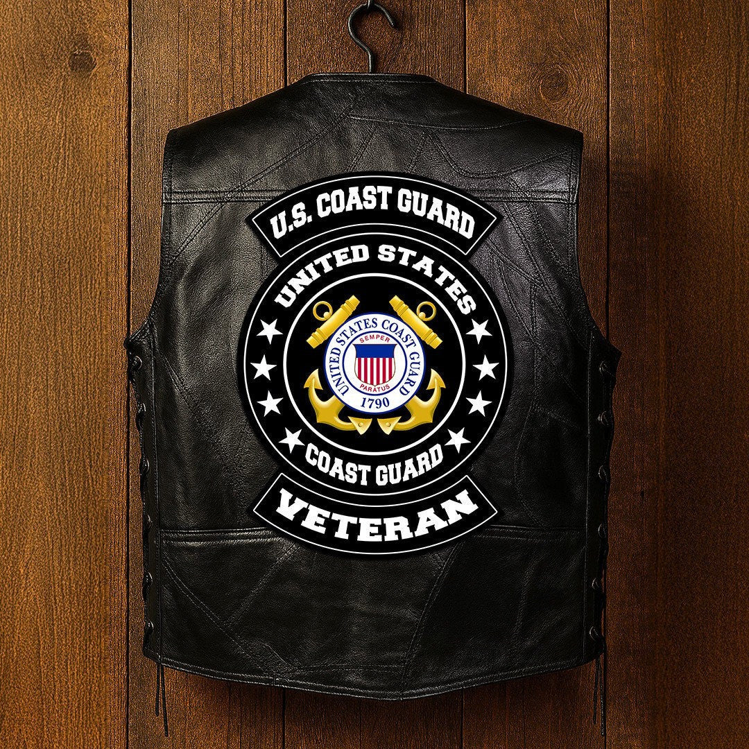 Premium USCG Veterans Custom Leather Motor Vest VPVC702105, Gifts For Coast Guard Veteran, Gifts On Father's Day, Veterans Day.