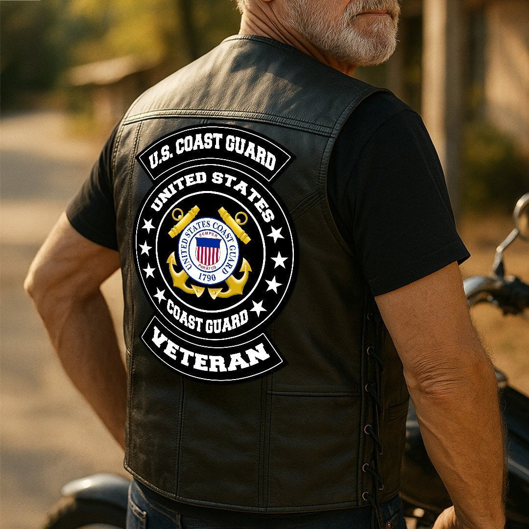 Premium USCG Veterans Custom Leather Motor Vest VPVC702105, Gifts For Coast Guard Veteran, Gifts On Father's Day, Veterans Day.