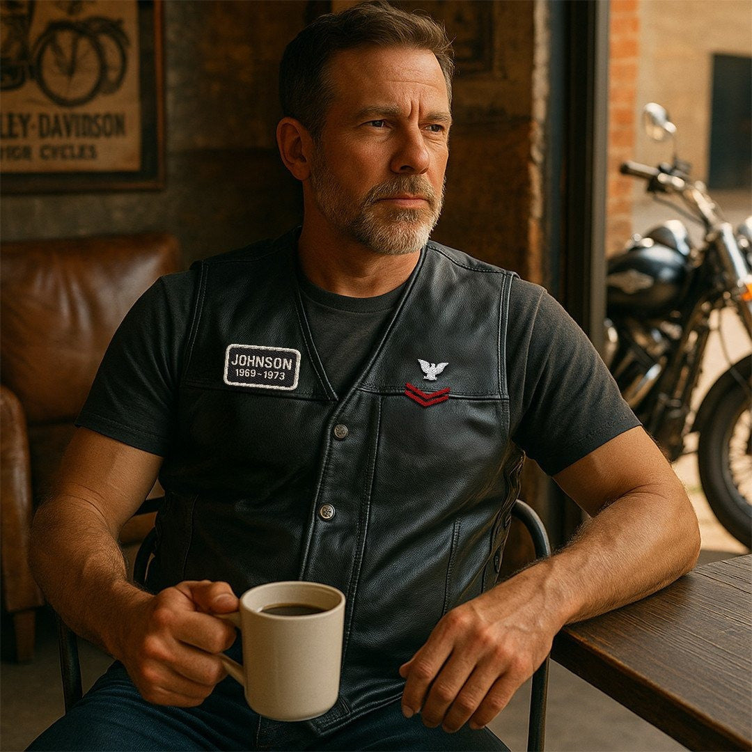 Premium USCG Veterans Custom Leather Motor Vest VPVC702105, Gifts For Coast Guard Veteran, Gifts On Father's Day, Veterans Day.