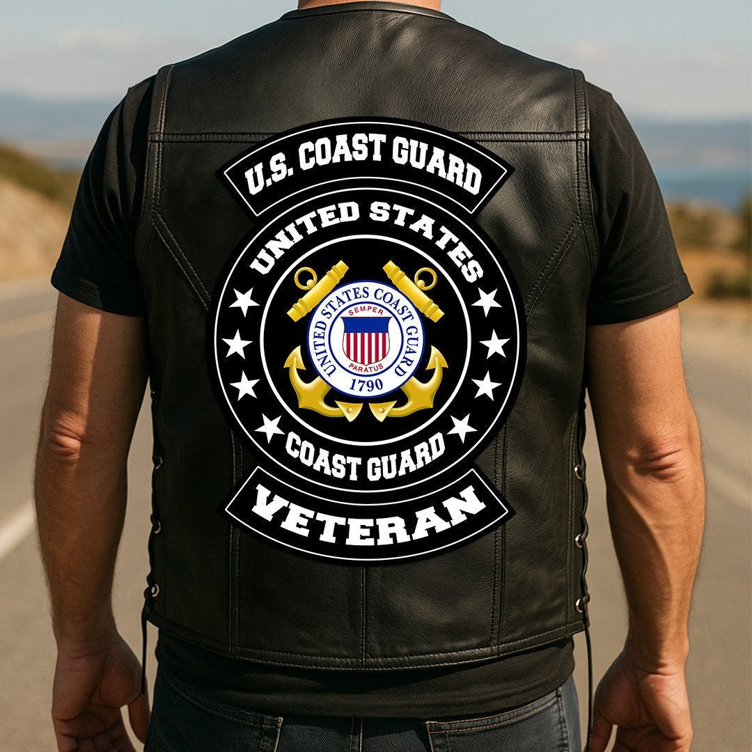 Premium USCG Veterans Custom Leather Motor Vest VPVC702105, Gifts For Coast Guard Veteran, Gifts On Father's Day, Veterans Day.