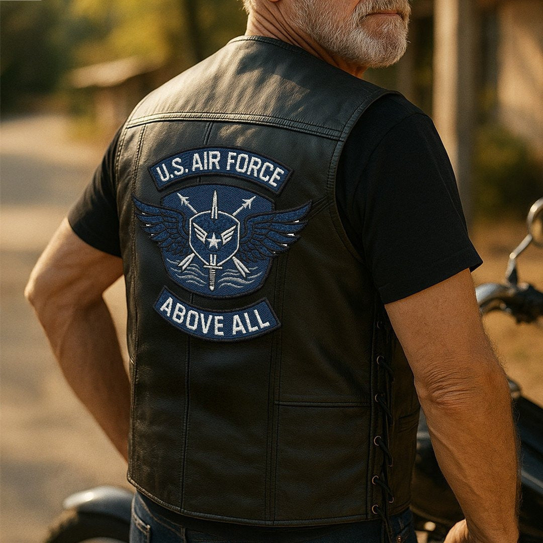 Premium USAF Veterans Custom Leather Motor Vest VPVC702107, Gifts For Air Force Veteran, Gifts On Father's Day, Veterans Day.