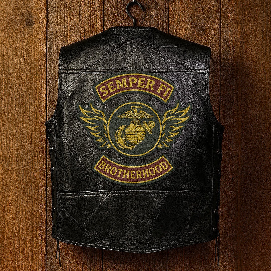 Premium USMC Veterans Custom Leather Motor Vest VPVC702108, Gifts For Marine Veteran, Gifts On Father's Day, Veterans Day.