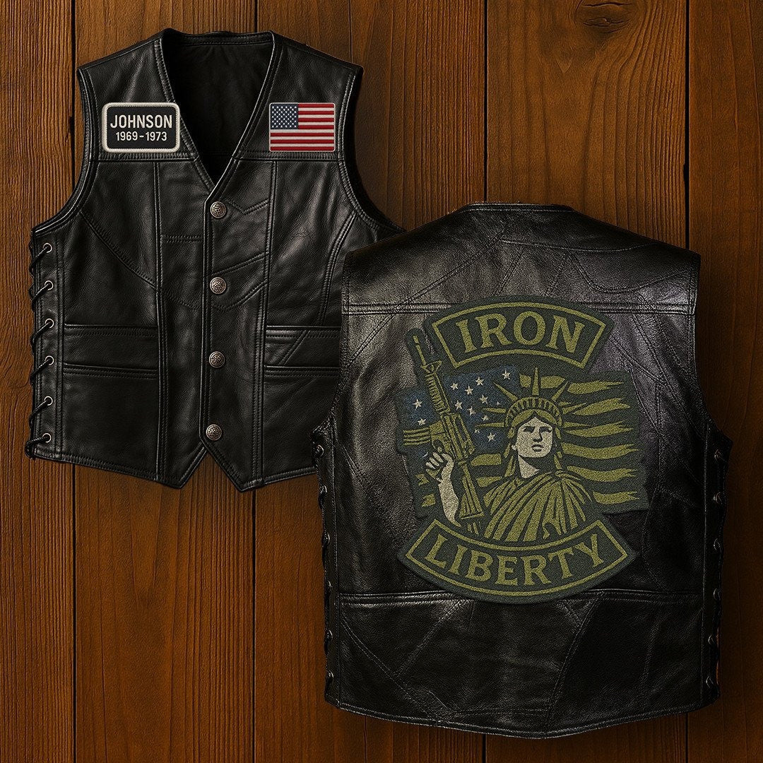 Premium US Veterans Custom Leather Motor Vest VPVC702109, Gifts For US Veteran, Gifts On Father's Day, Veterans Day.