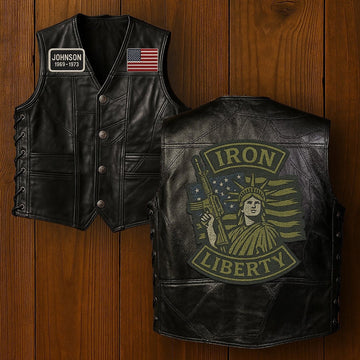 Premium US Veterans Custom Leather Motor Vest VPVC702109, Gifts For US Veteran, Gifts On Father's Day, Veterans Day.