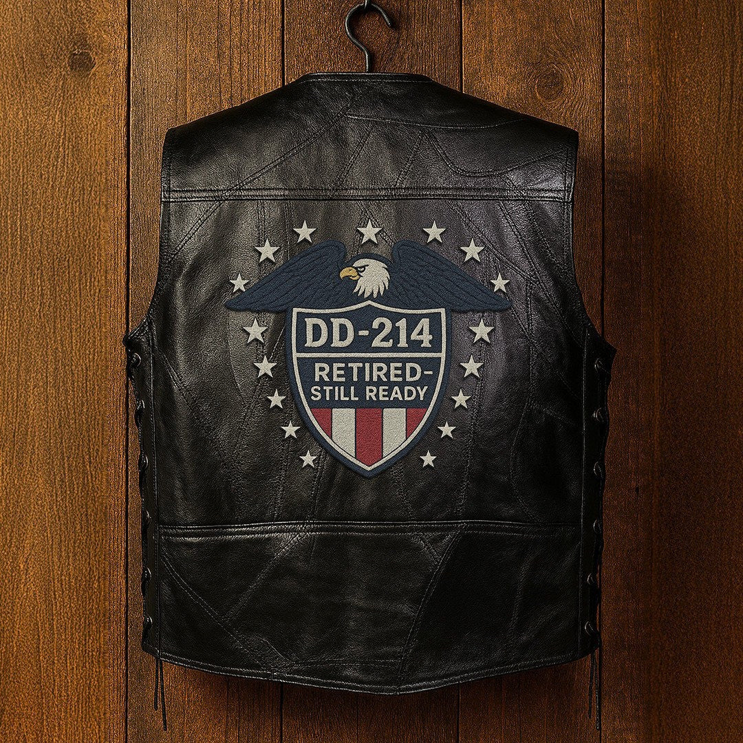 Premium US Veterans Custom Leather Motor Vest VPVC702111, Gifts For US Veteran, Gifts On Father's Day, Veterans Day.