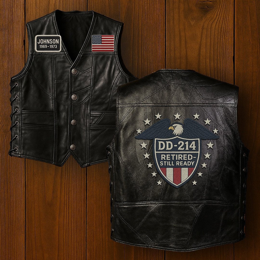 Premium US Veterans Custom Leather Motor Vest VPVC702111, Gifts For US Veteran, Gifts On Father's Day, Veterans Day.