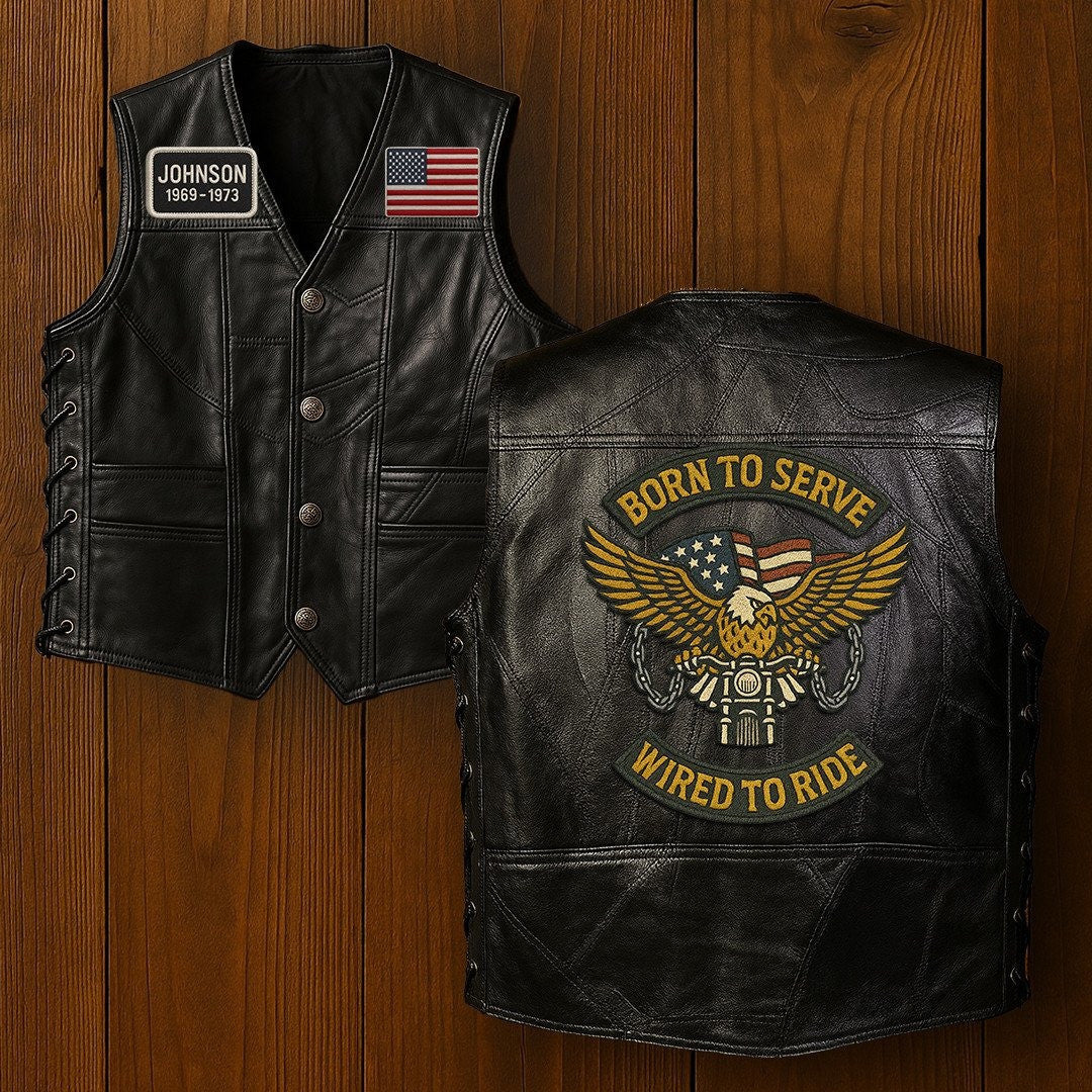 Premium US Veterans Custom Leather Motor Vest VPVC702112, Gifts For US Veteran, Gifts On Father's Day, Veterans Day.
