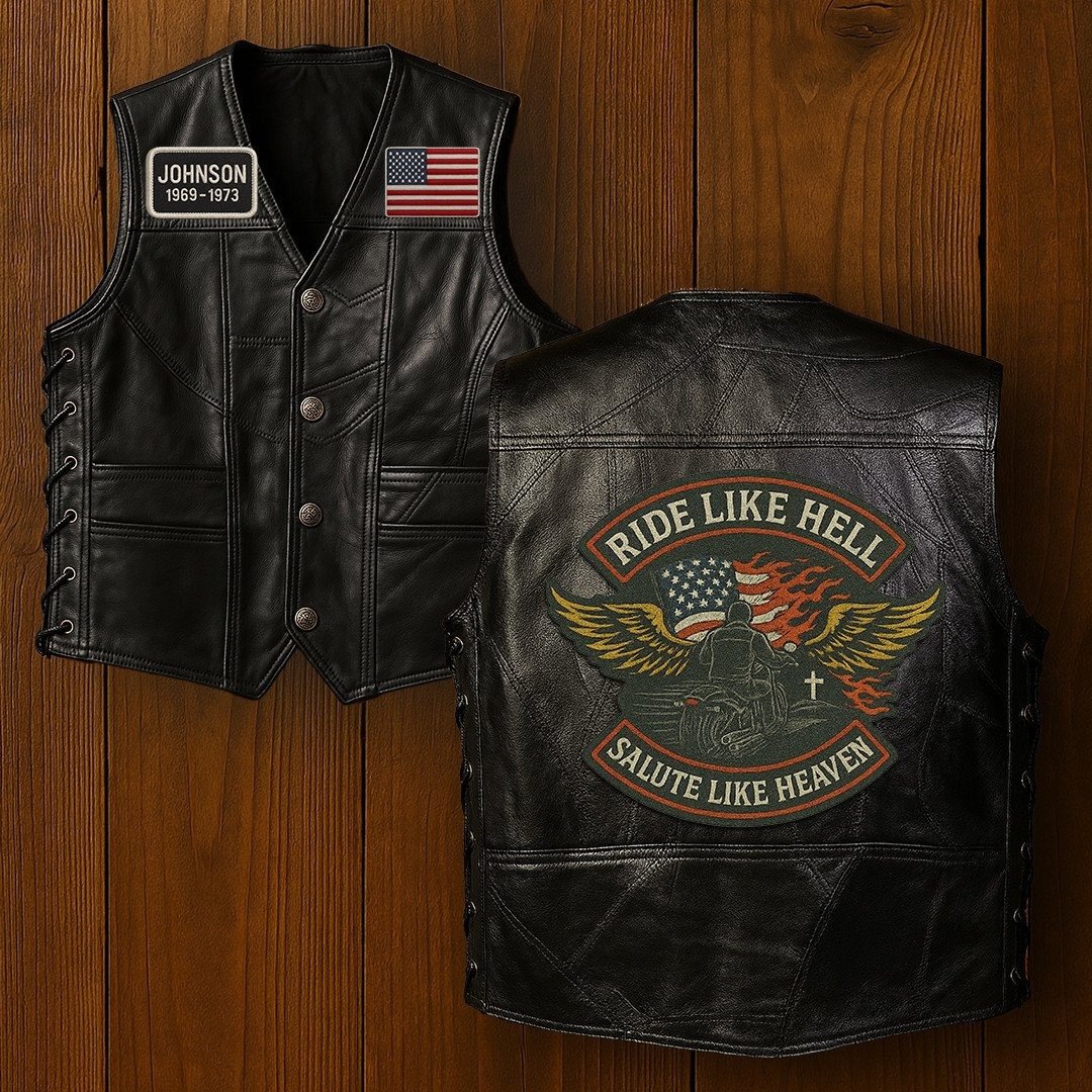 Premium US Veterans Custom Leather Motor Vest VPVC702113, Gifts For US Veteran, Gifts On Father's Day, Veterans Day.