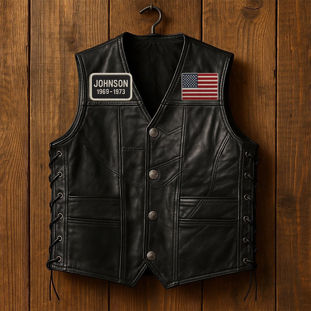Premium US Veterans Custom Leather Motor Vest VPVC702114, Gifts For US Veteran, Gifts On Father's Day, Veterans Day.