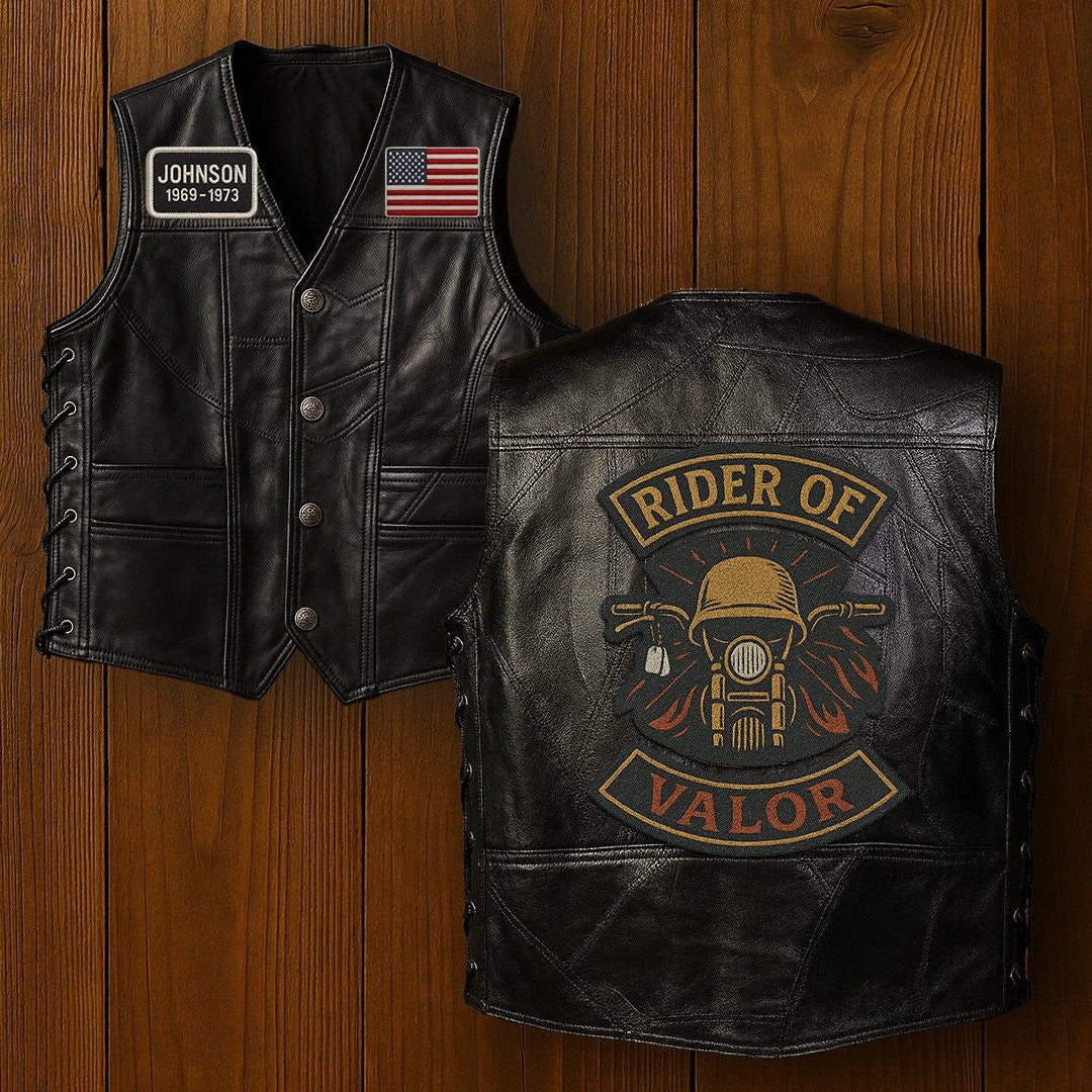 Premium US Veterans Custom Leather Motor Vest VPVC702114, Gifts For US Veteran, Gifts On Father's Day, Veterans Day.