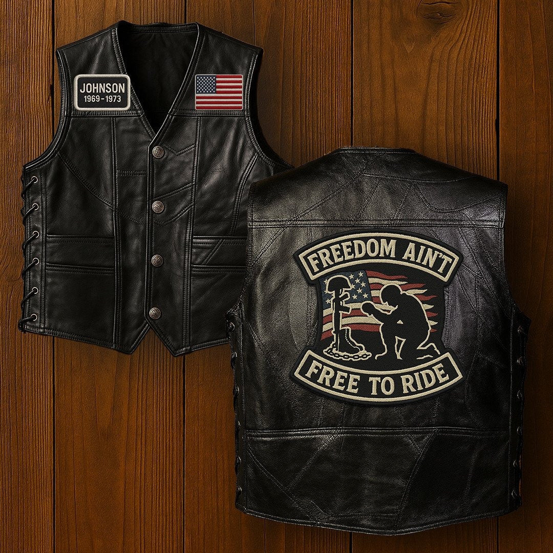 Premium US Veterans Custom Leather Motor Vest VPVC702116, Gifts For US Veteran, Gifts On Father's Day, Veterans Day.