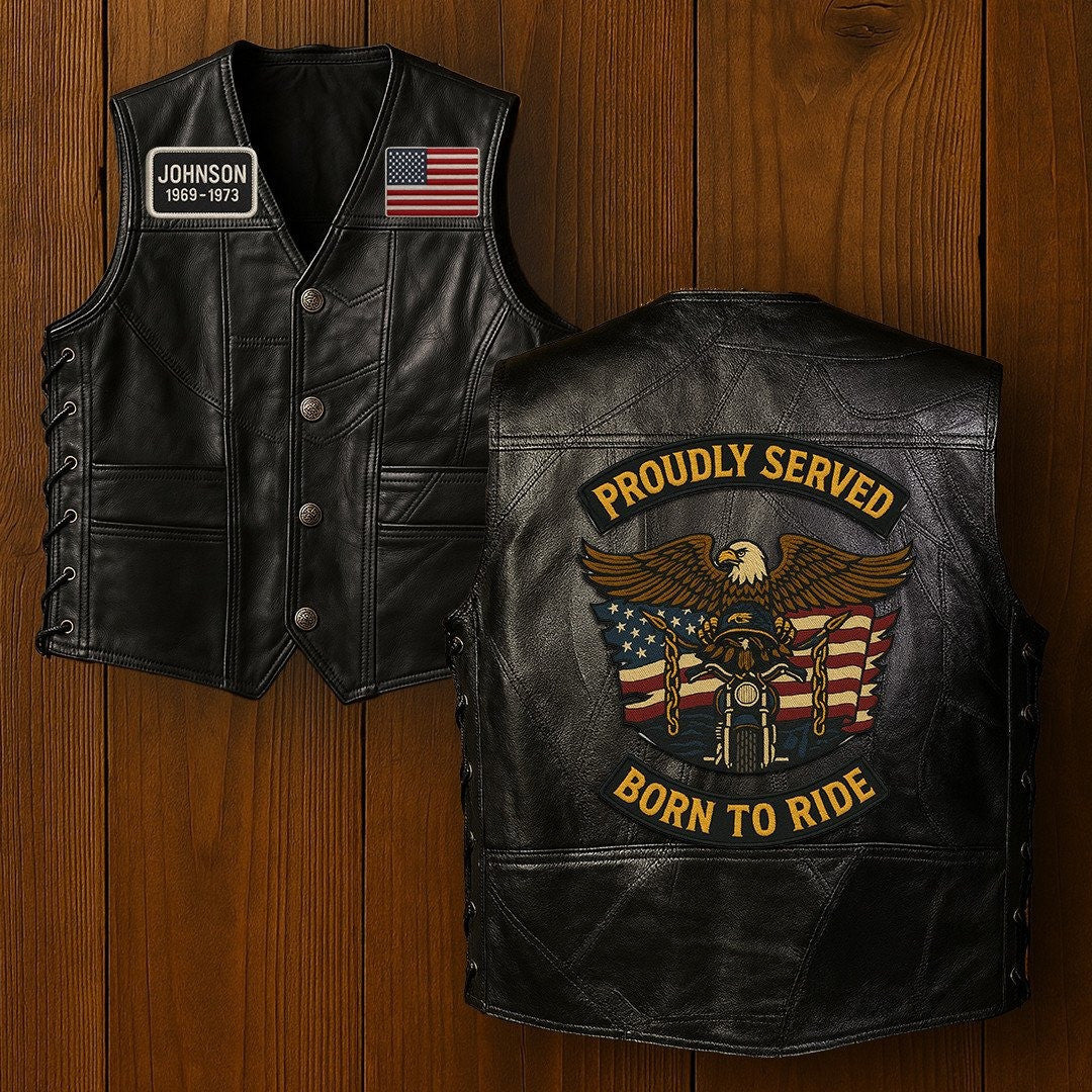 Premium US Veterans Custom Leather Motor Vest VPVC702117, Gifts For US Veteran, Gifts On Father's Day, Veterans Day.